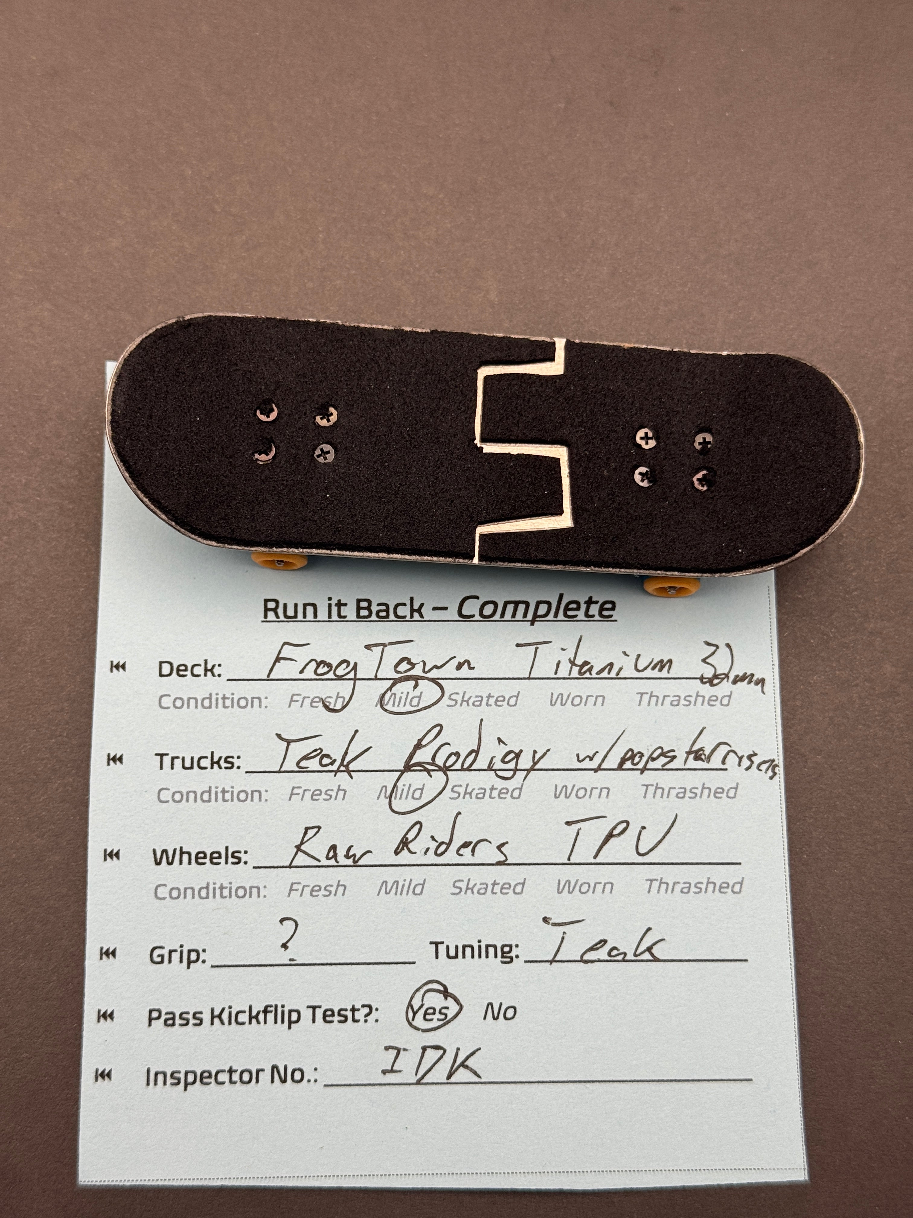 FrogTown Titanium 32mm / Teak Prodigy w/ Popster Risers / Raw Riders TPU - Mild Complete