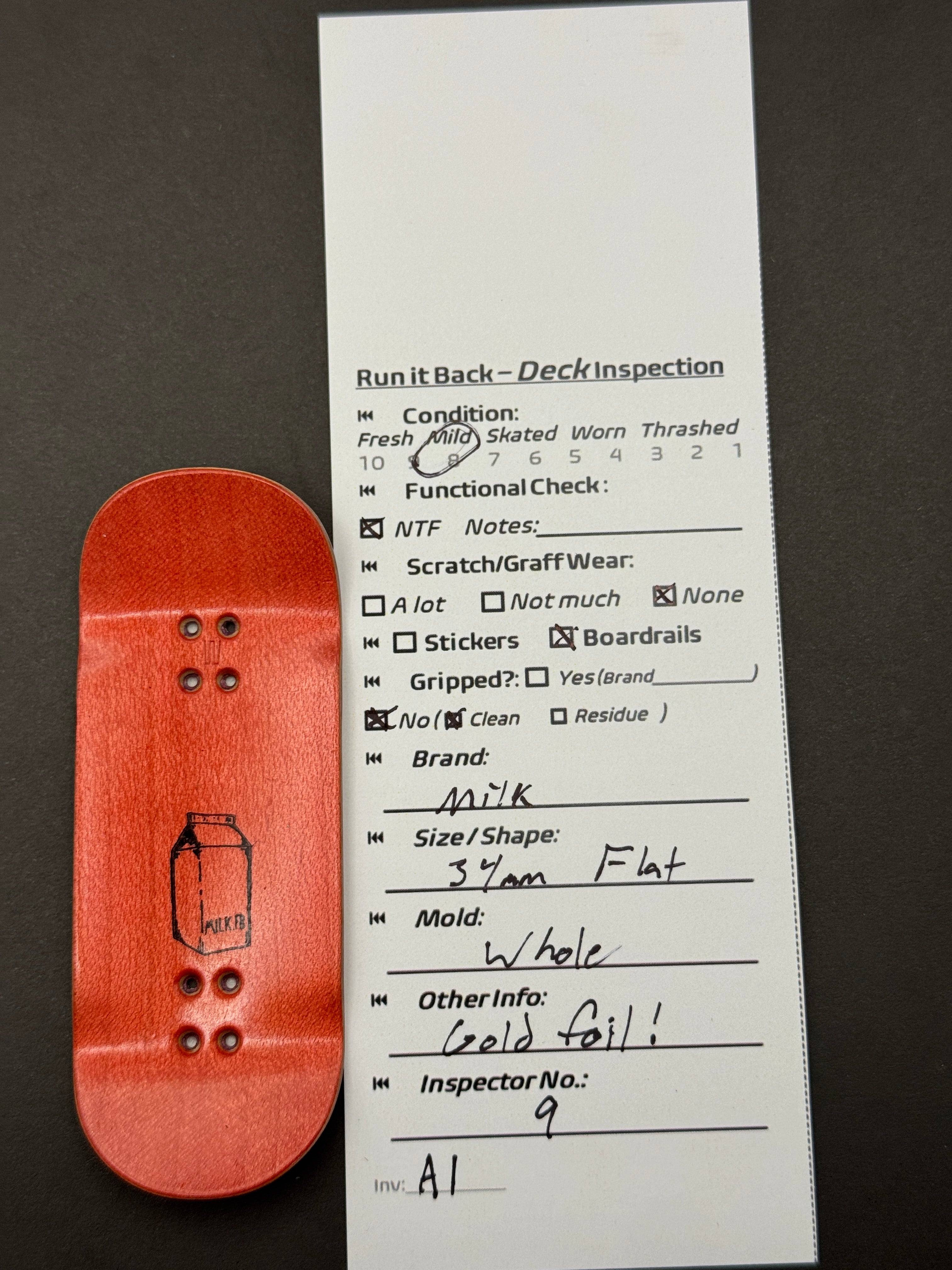 Milk 34mm Flat Whole - Gold Foil Fingerboard Deck