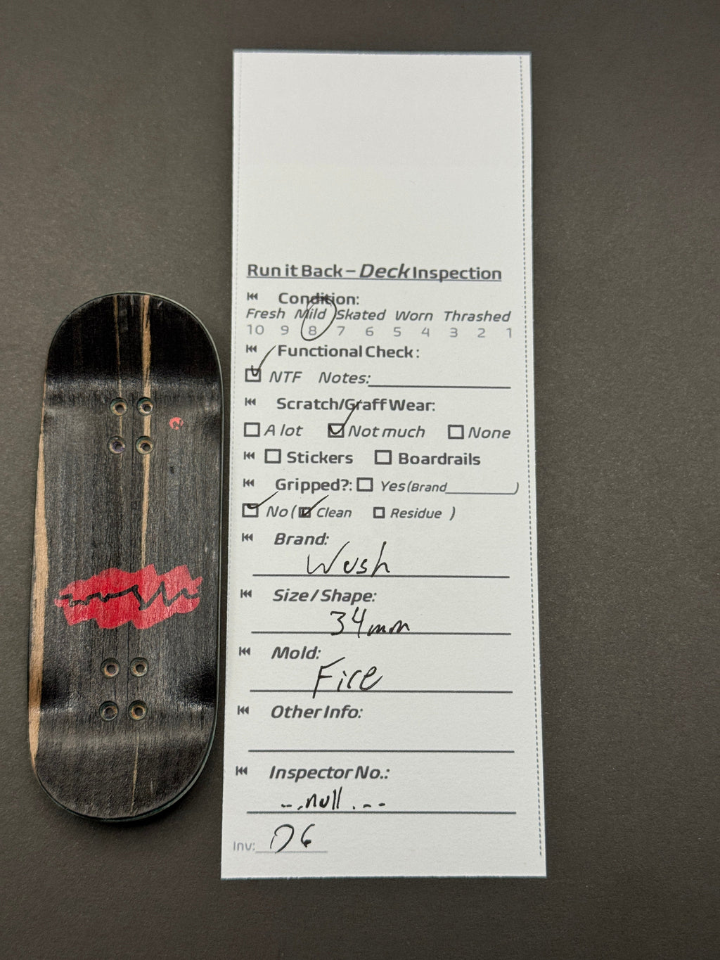 Wush 34mm Fire - Mild - bottom with inspection card