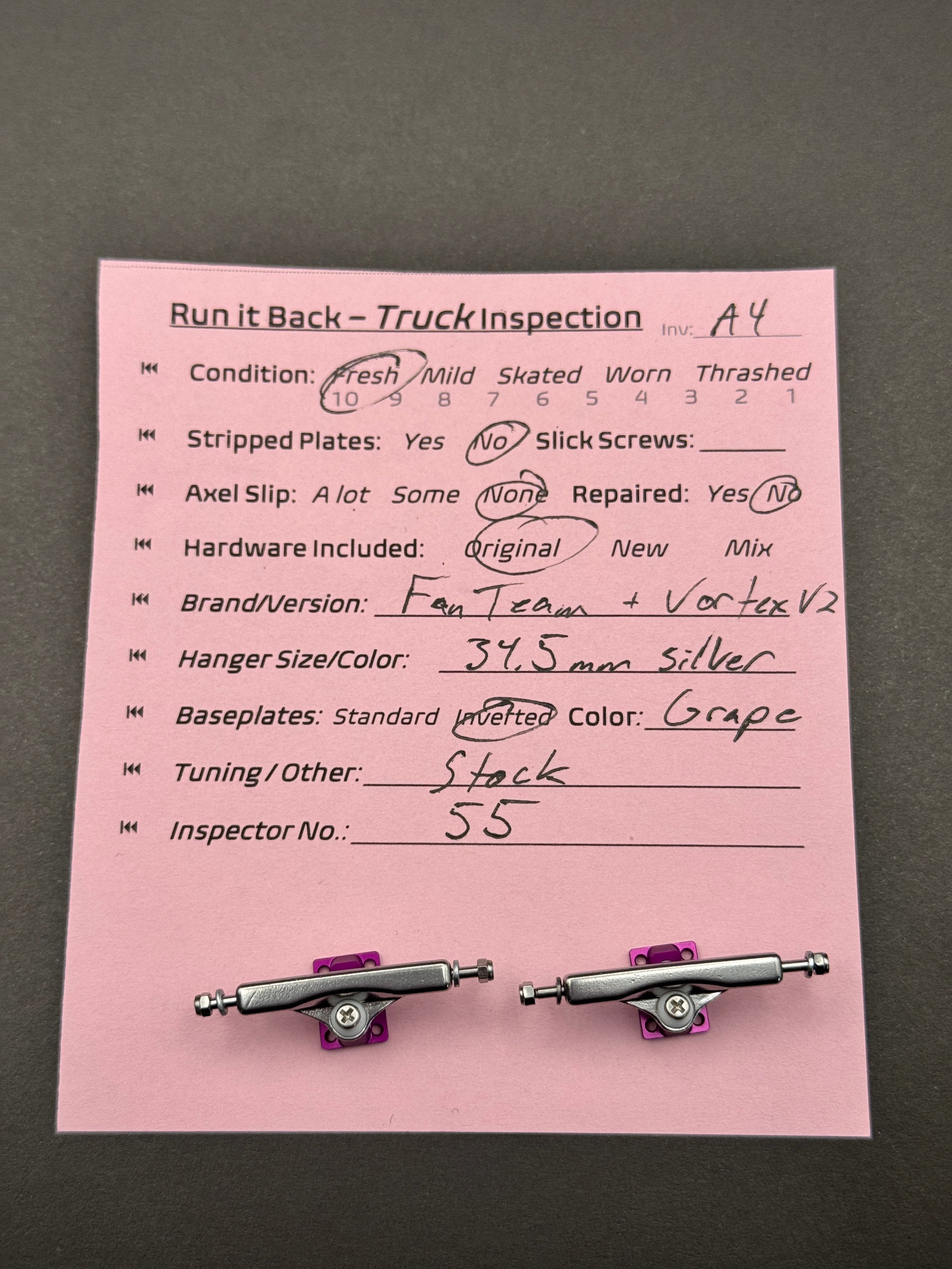 Fan Team + Vortex V2 34.5mm Fingerboard Trucks - Fresh (A4)