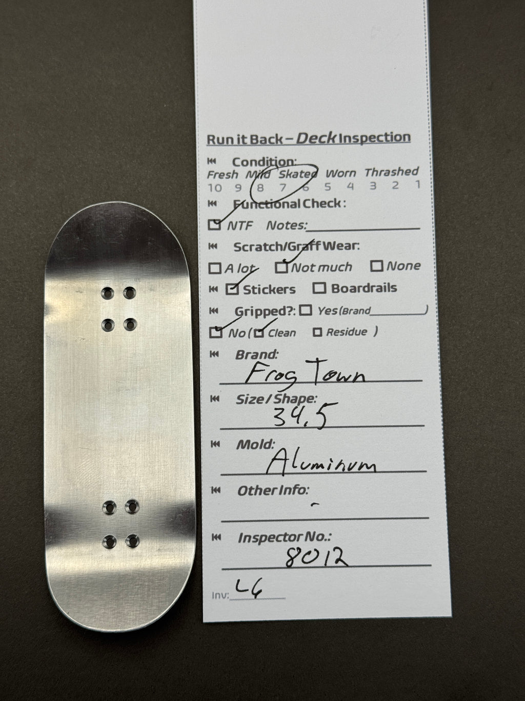 Frog Town 34.5mm Aluminum - inspection card