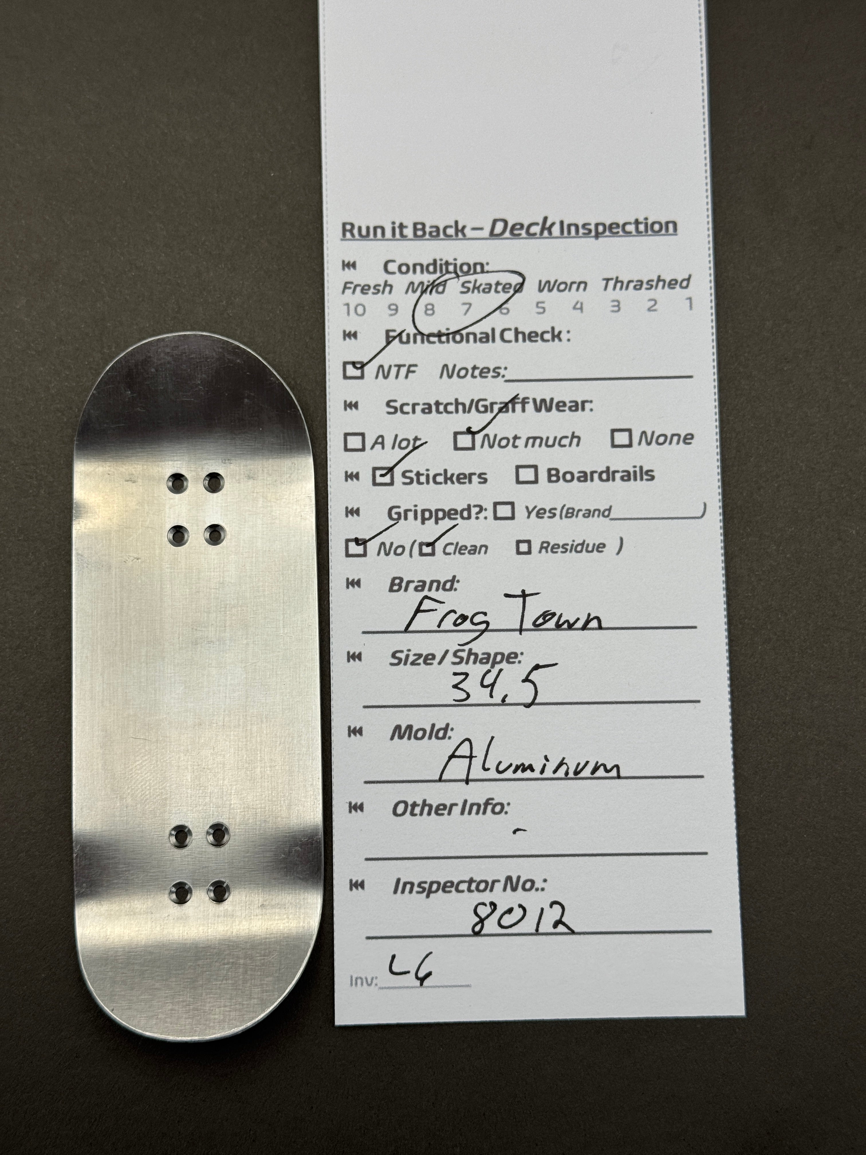 Frog Town 34.5mm Aluminum - inspection card