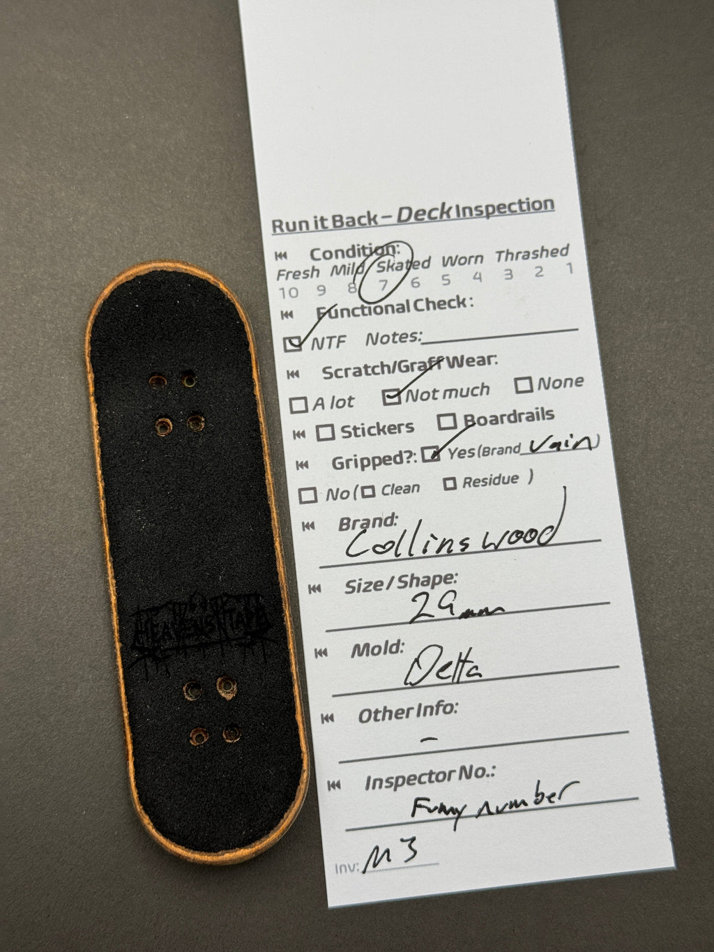 Collins Wood 29mm Delta - inspection card