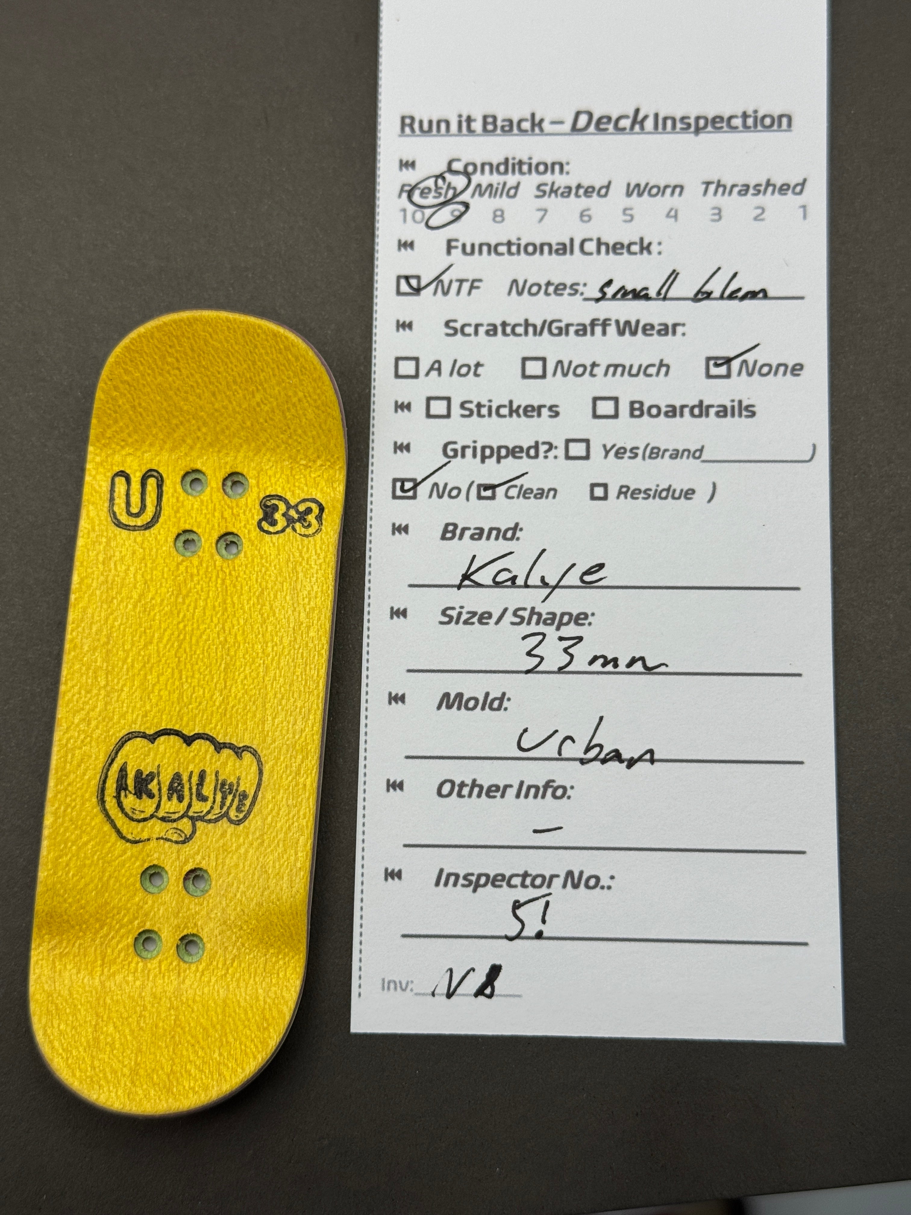 Kalye 33mm Urban - inspection card