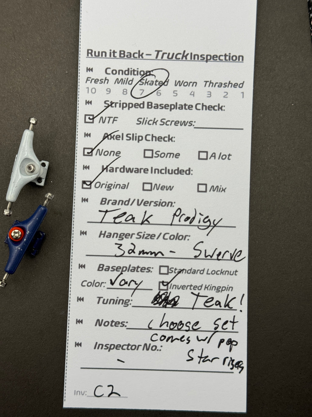 Teak Prodigy 32mm Swerve – Skated – Inspection Card