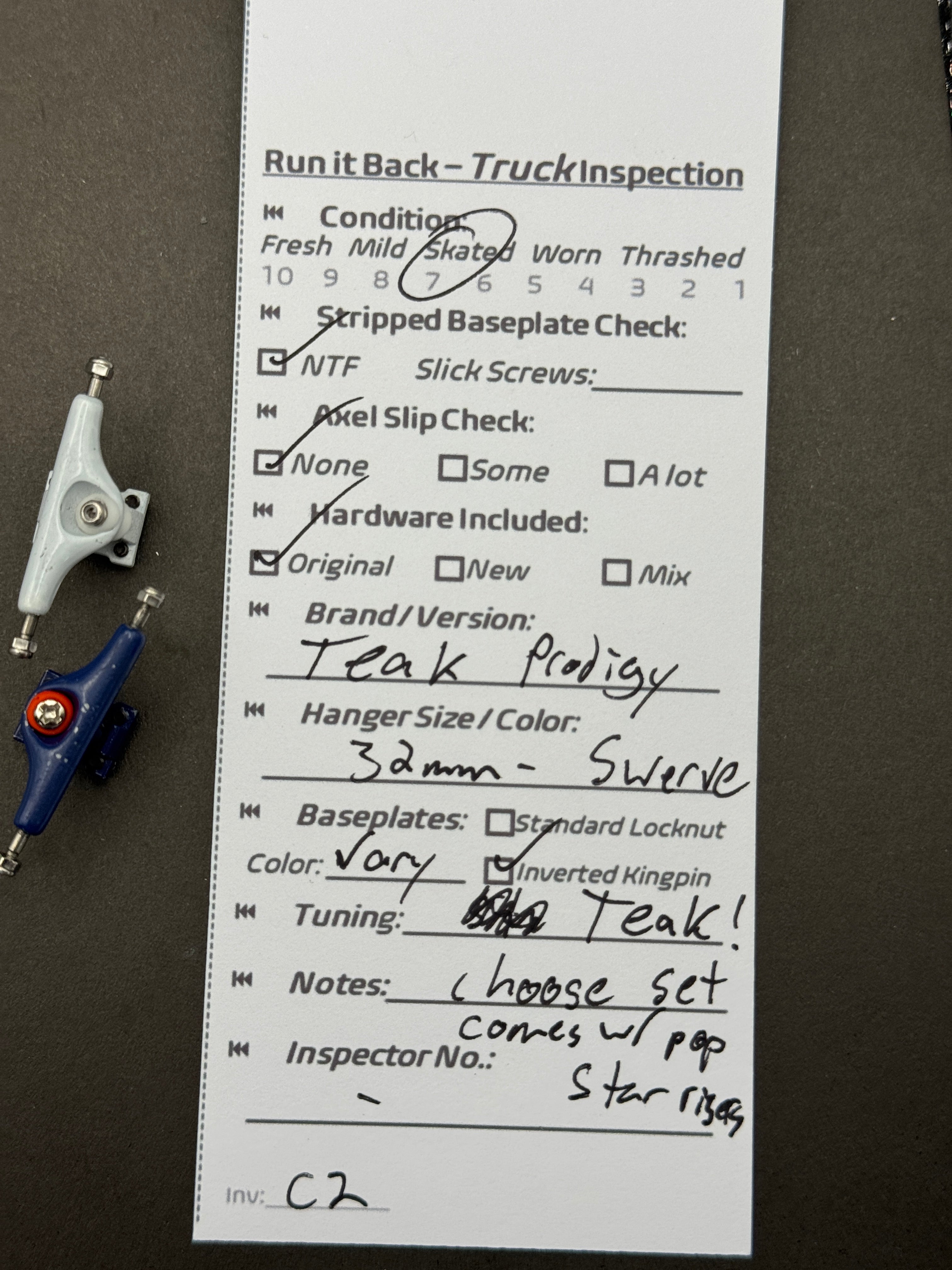 Teak Prodigy 32mm Swerve – Skated – Inspection Card