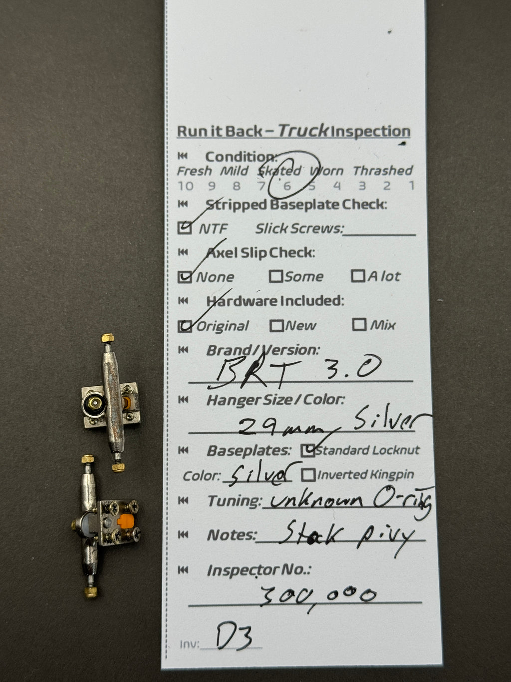 BRT 3.0 29mm Silver – Skated – Inspection Card