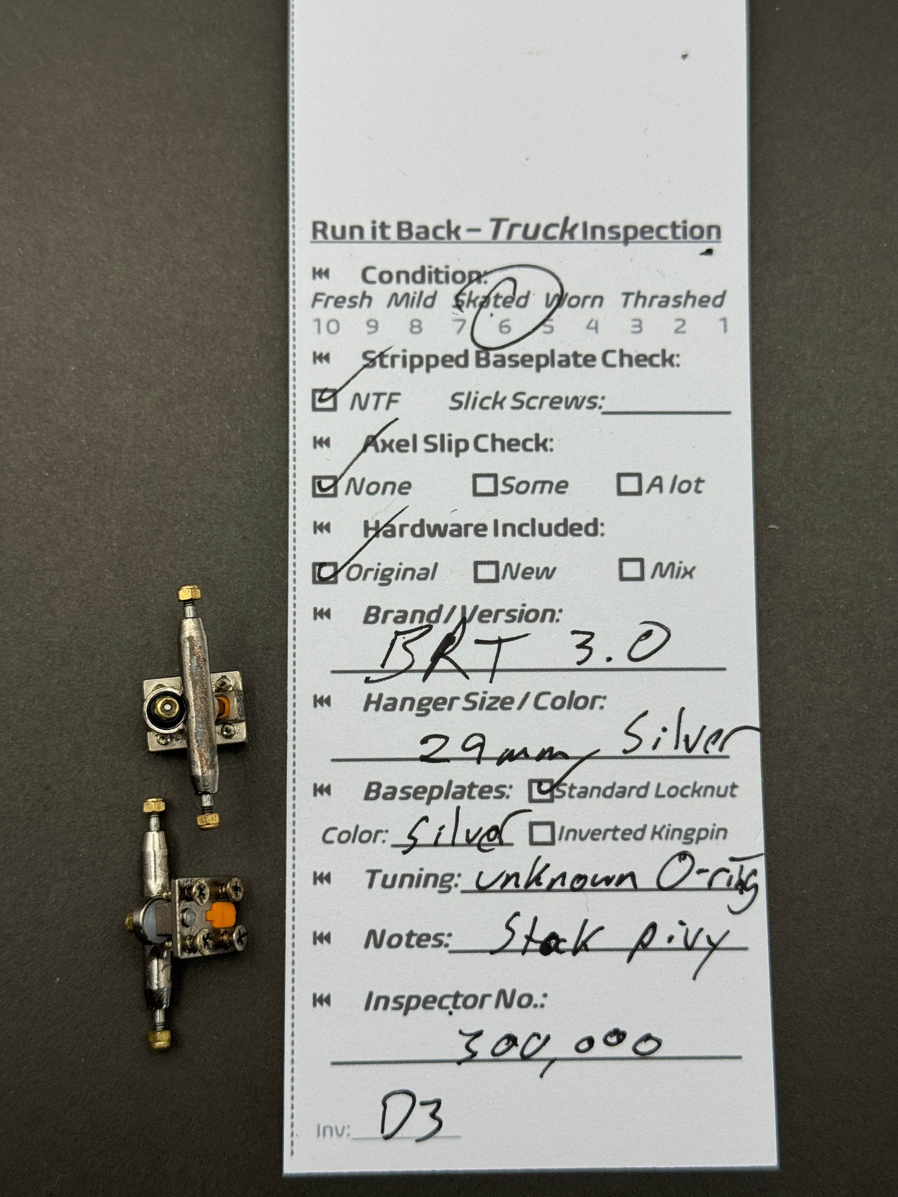 BRT 3.0 29mm Silver – Skated – Inspection Card