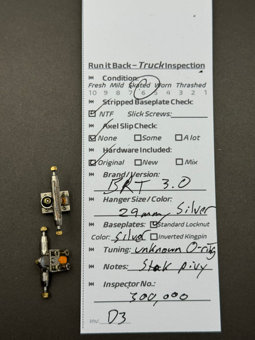 BRT 3.0 29mm Silver – Skated – Inspection Card