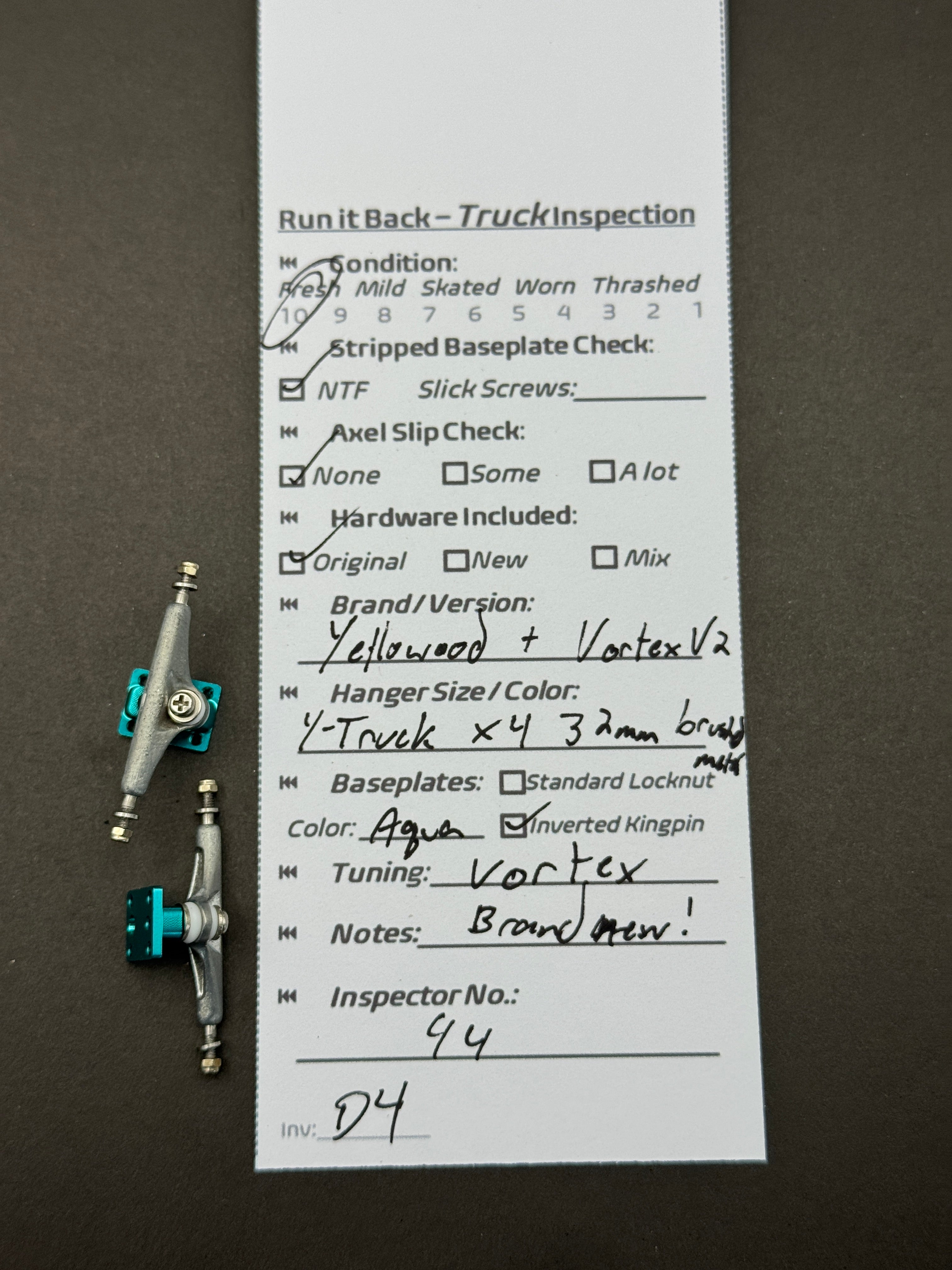 Yellowood + Vortex V2 32mm Brushed Metal / Aqua – Fresh – Inspection Card