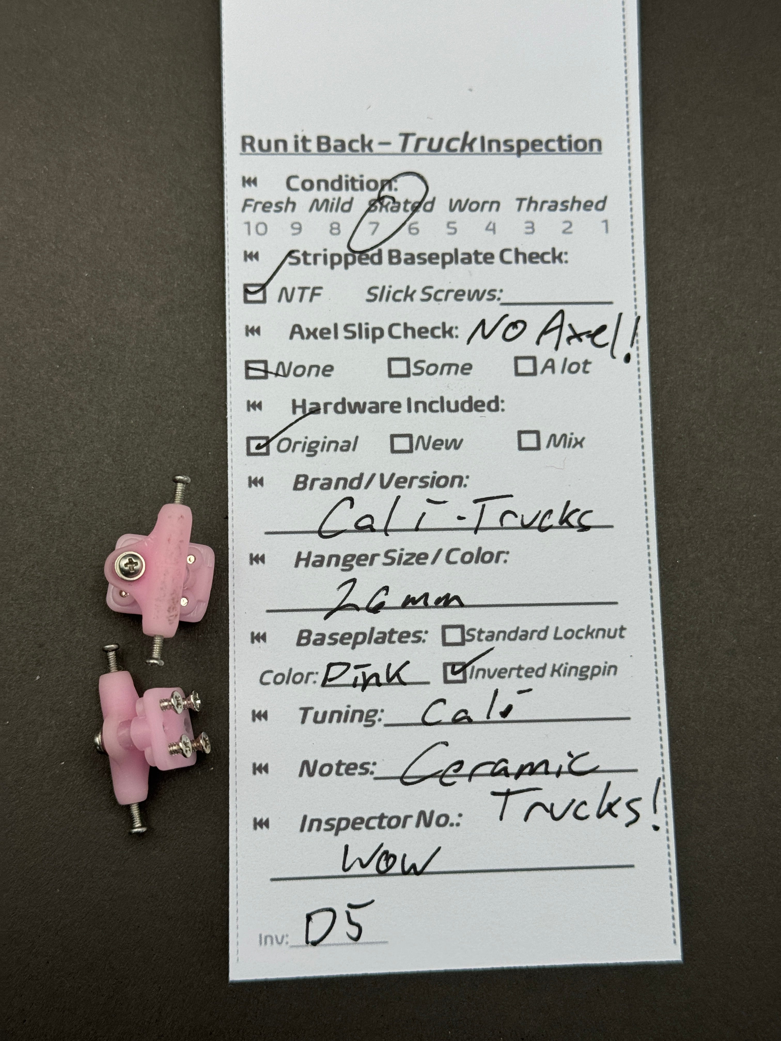 Cali-Trucks 26mm Pink – Skated – Inspection Card