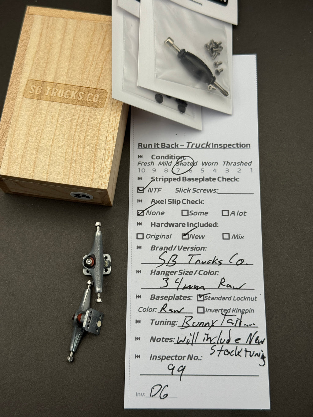 SB Trucks Co. 34mm Raw – Skated – Inspection Card