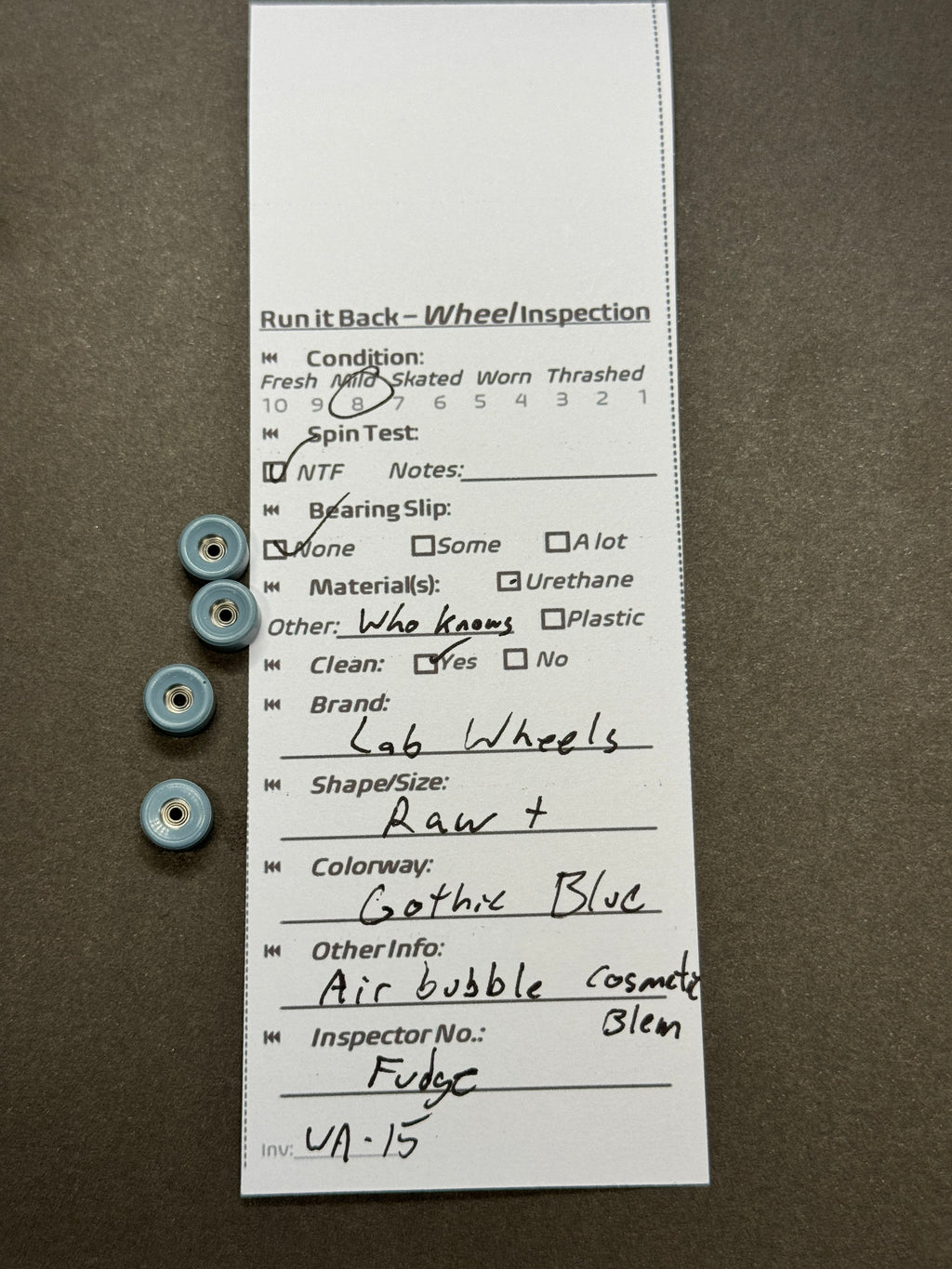 Lab Wheels Raw T Gothic Blue inspection card