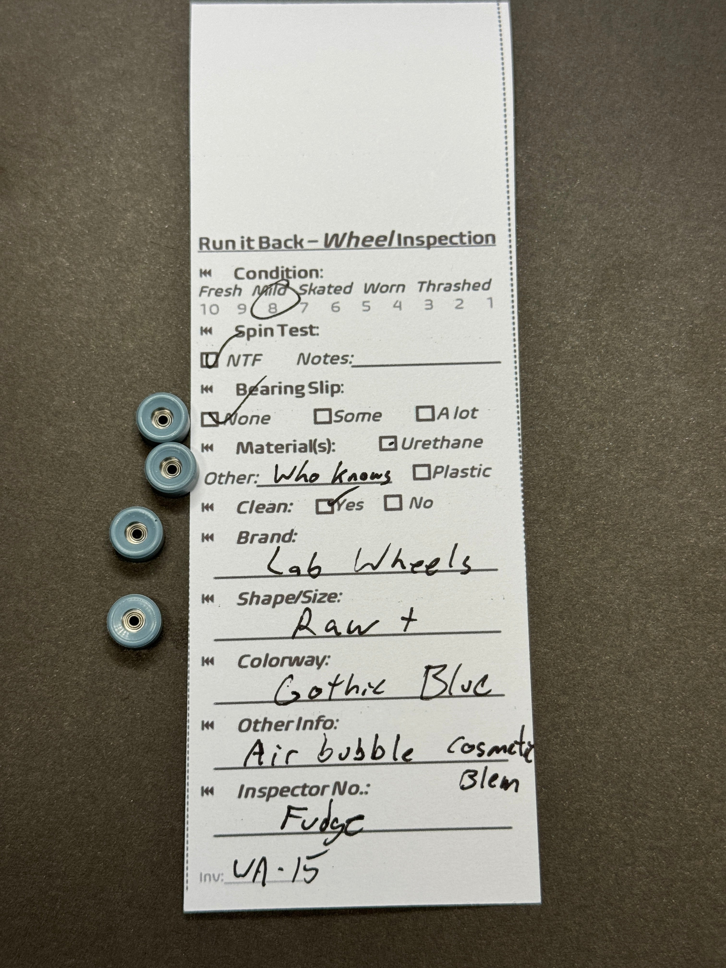 Lab Wheels Raw T Gothic Blue inspection card