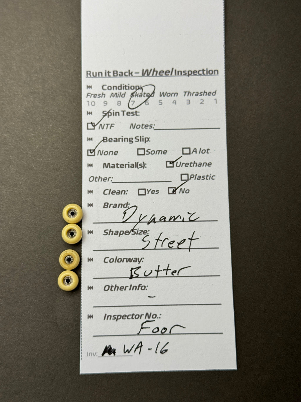 Dynamic Street Butter inspection card
