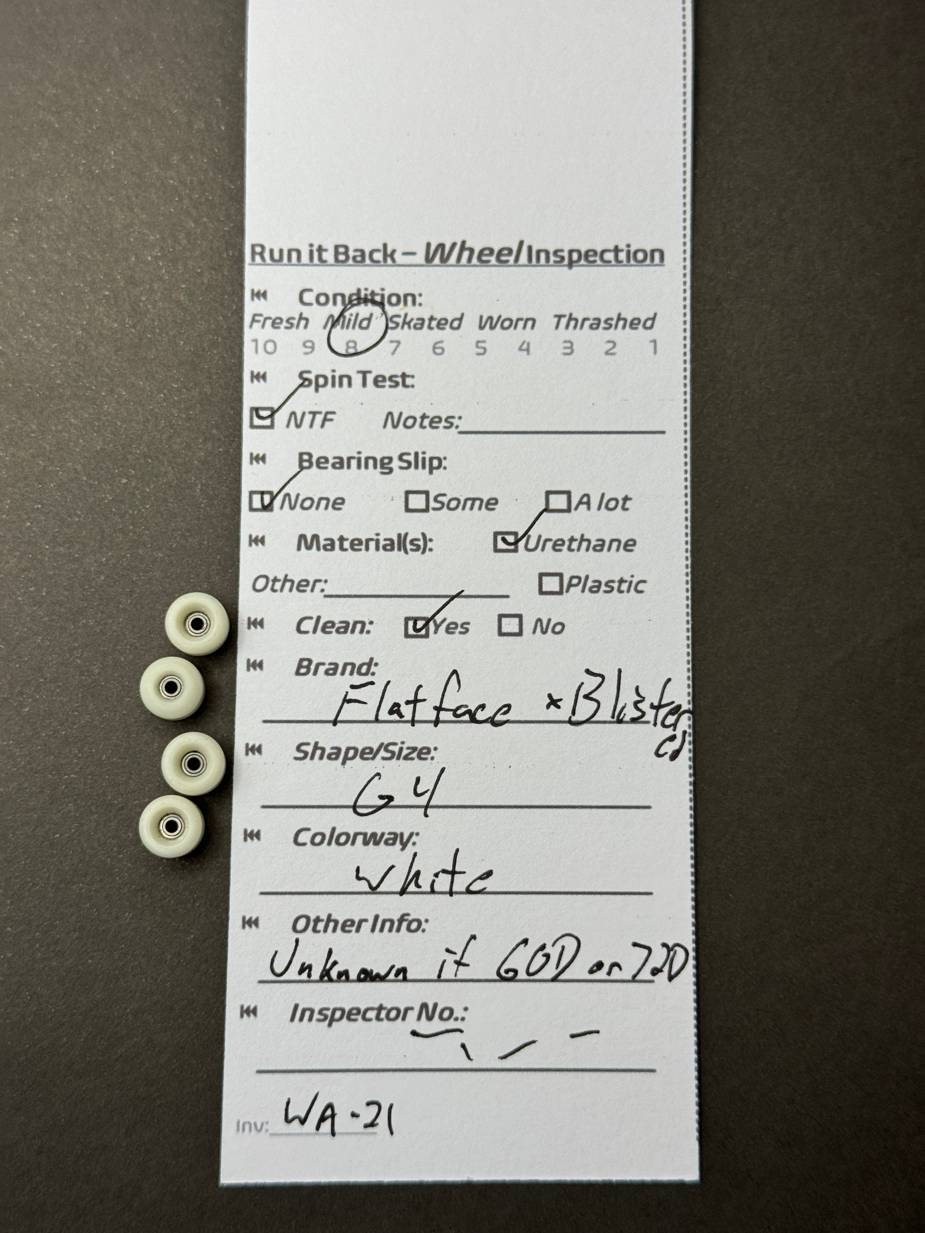 Flatface x Blister G4 White inspection card