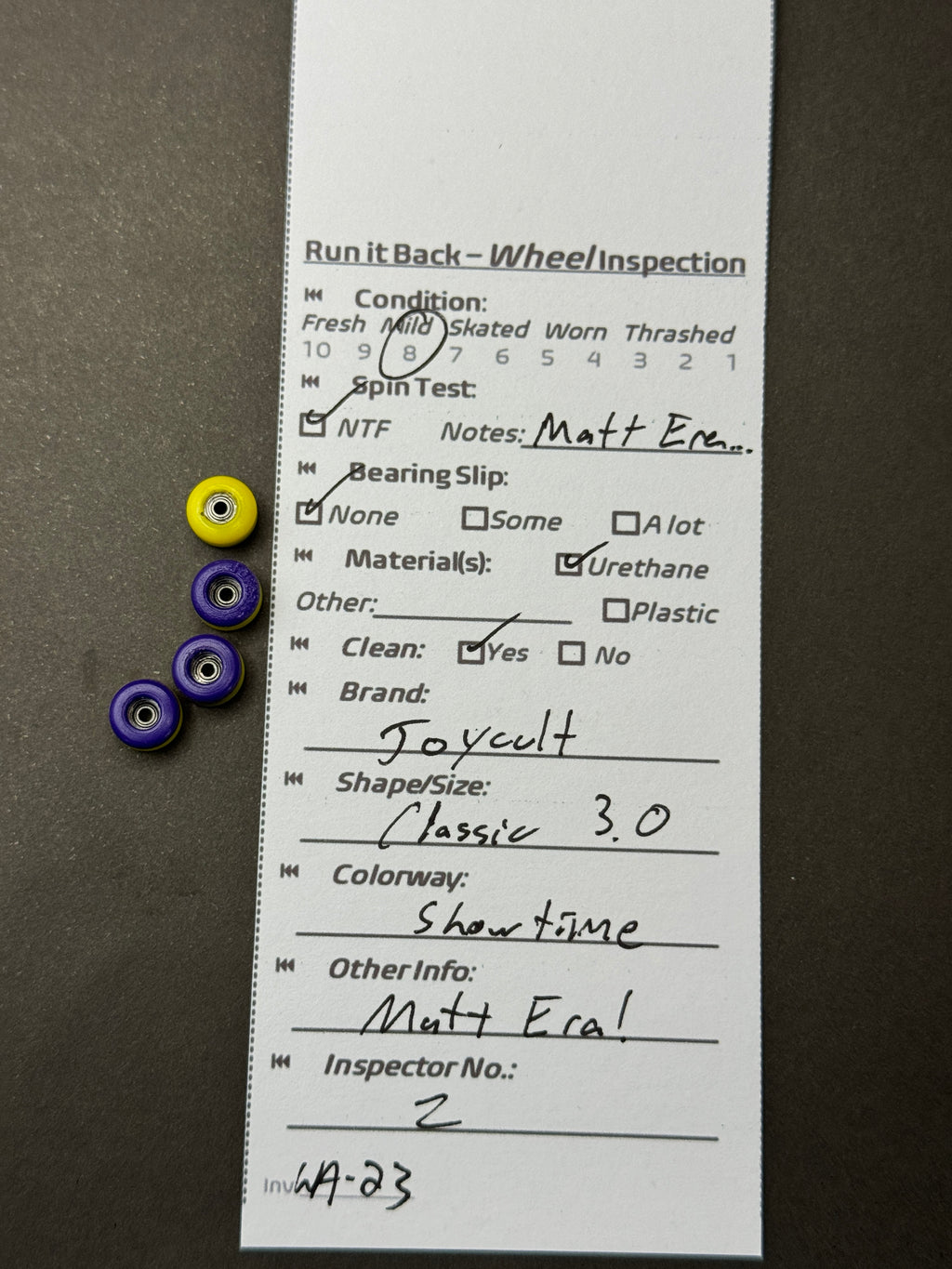 Joycult Classic 3.0 Showtime inspection card