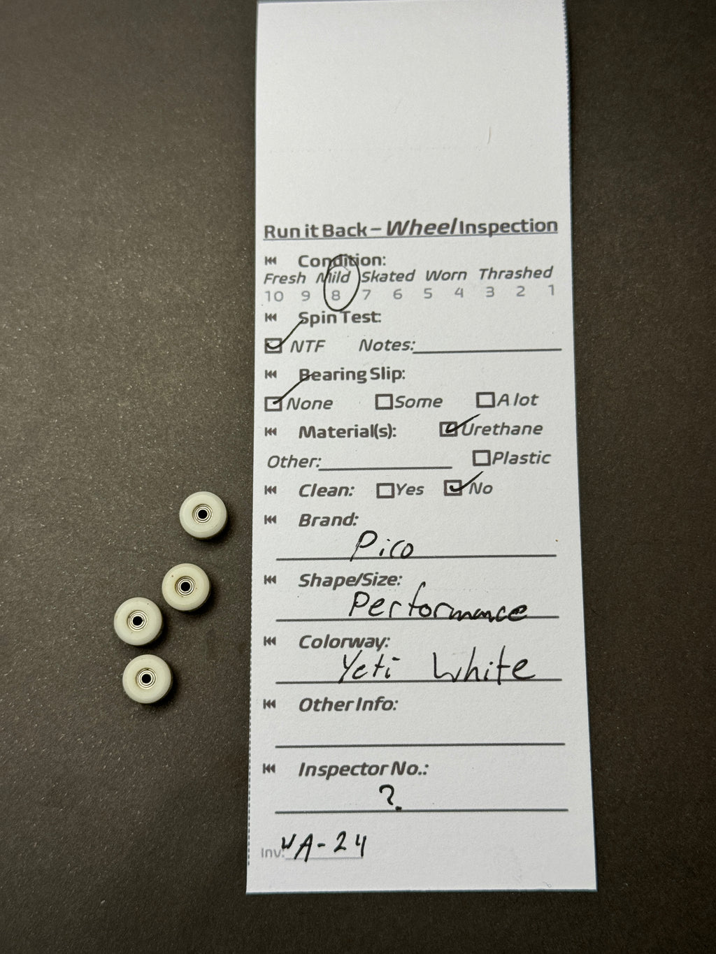 Pico Performance Yeti White inspection card