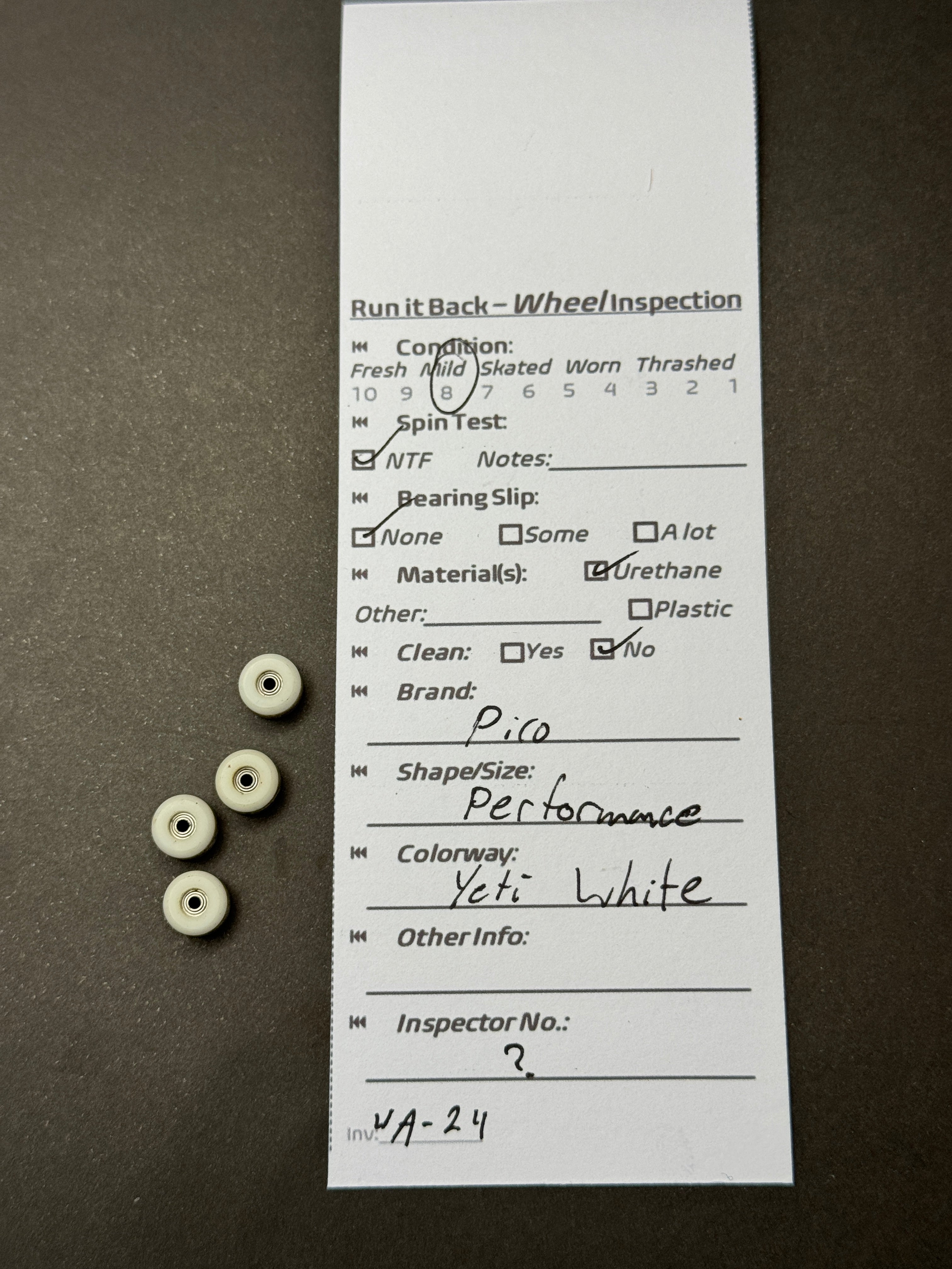 Pico Performance Yeti White inspection card