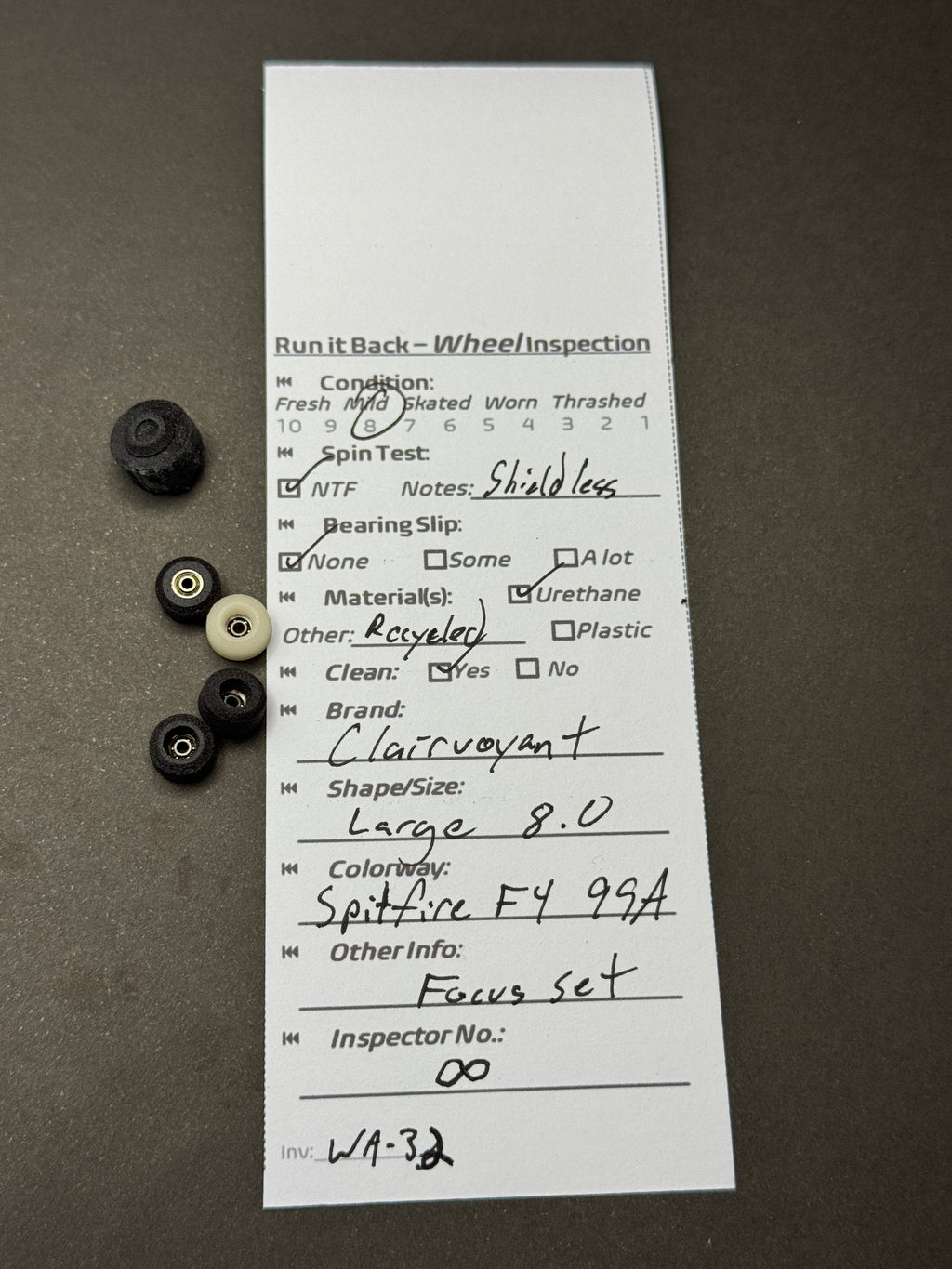 Clairvoyant Large 8.0 Spitfire F4 99A inspection card