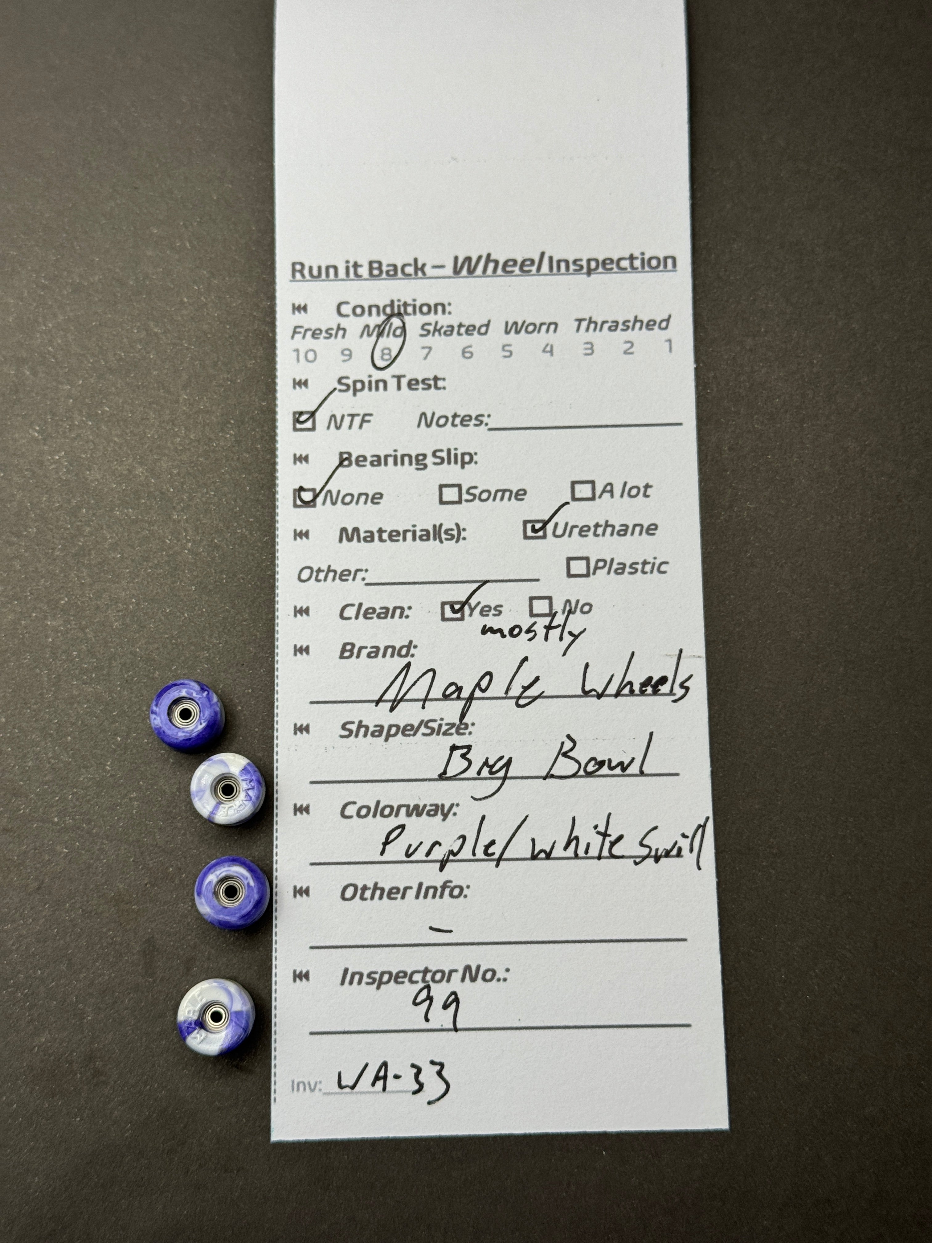 Maple Wheels Big Bowl Purple/White Swirl inspection card