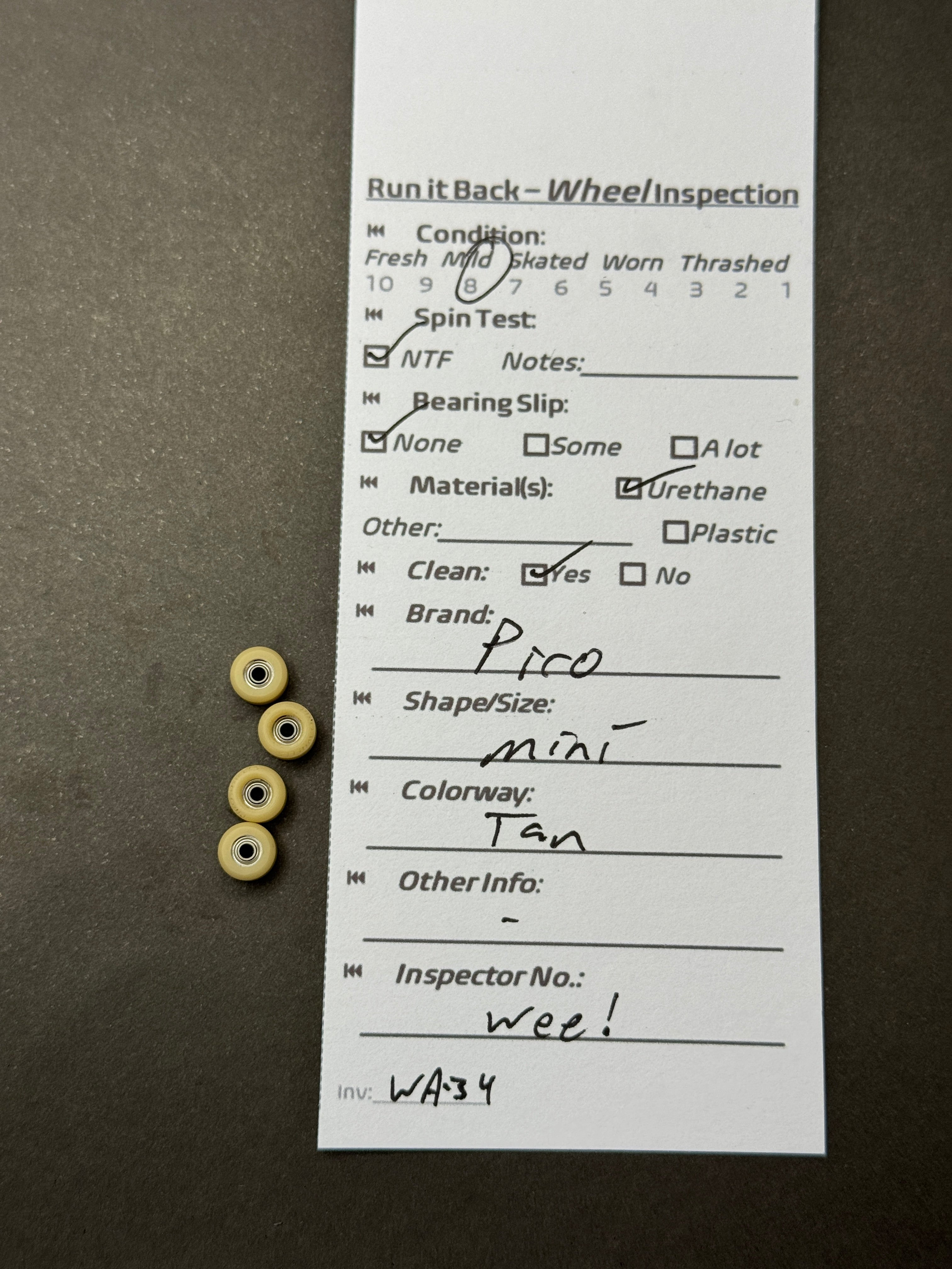 Piro Mini Tan inspection card