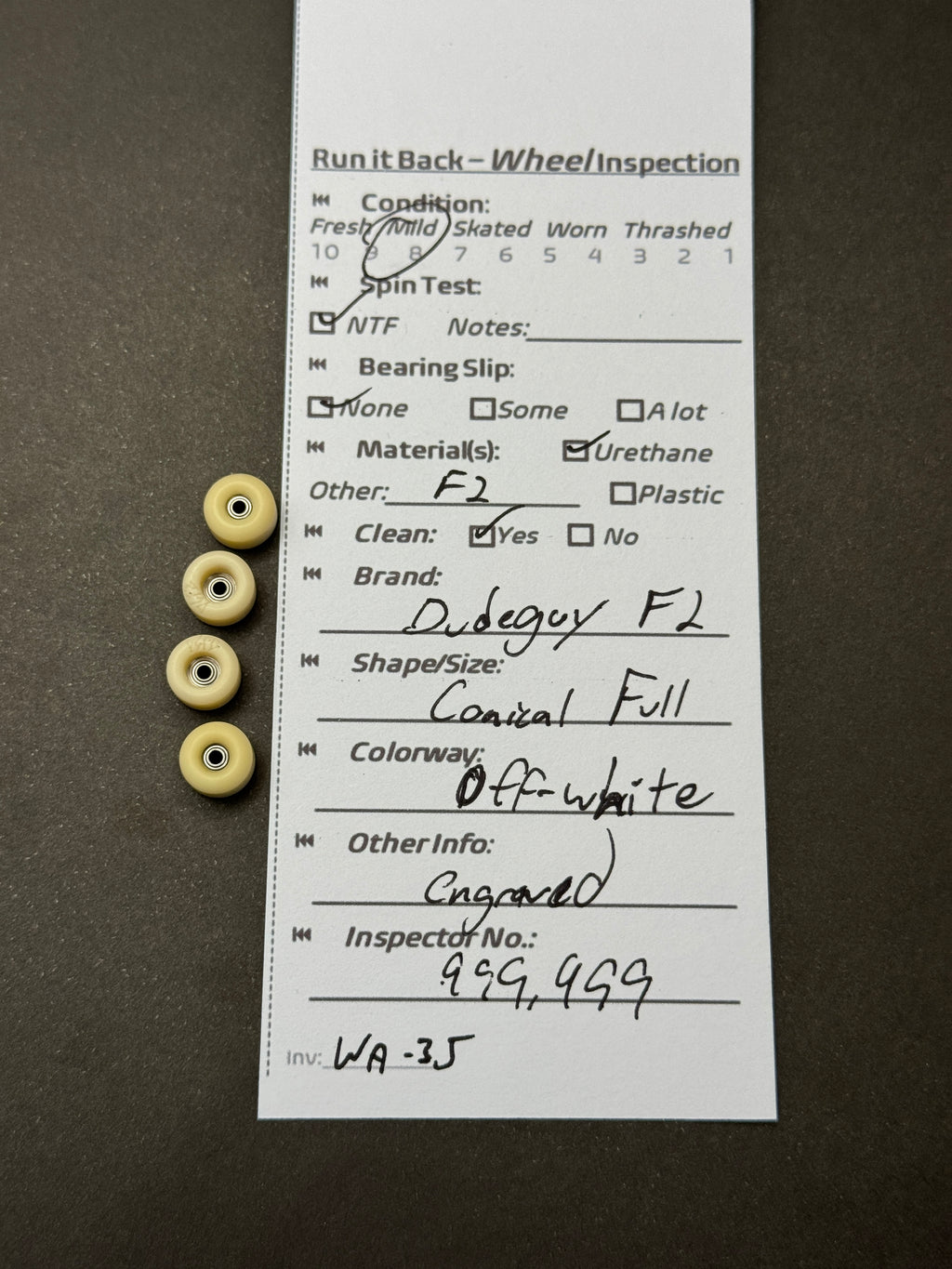 Dudeguy F2 Conical Full Off-White inspection card