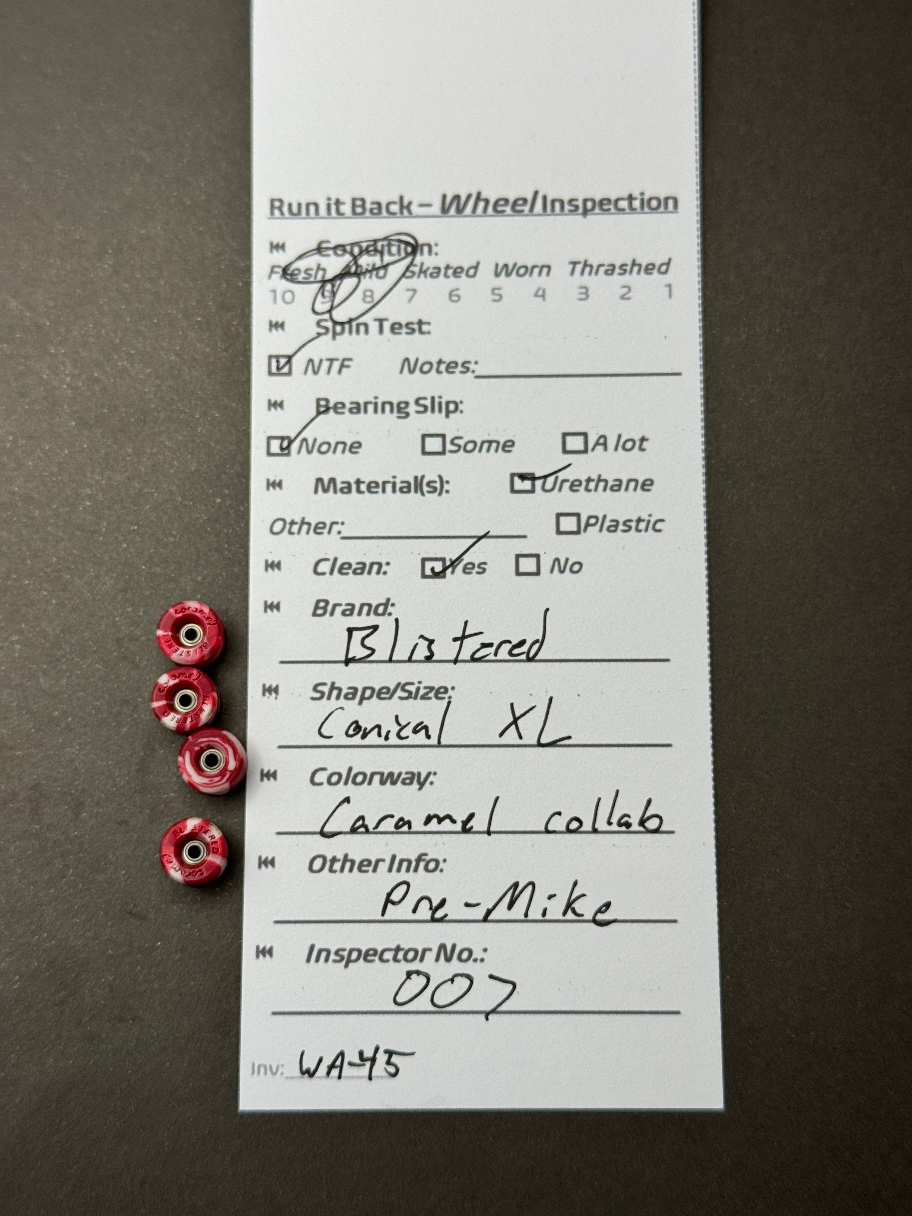 Blistered Conical XL Caramel Collab inspection card