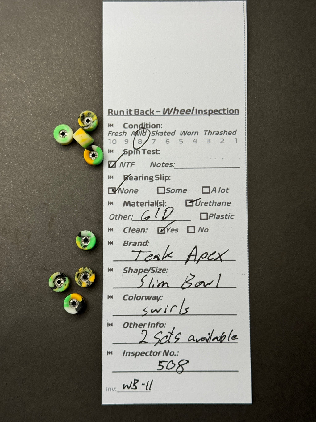 Teak Apex Slim Bowl Swirls inspection card
