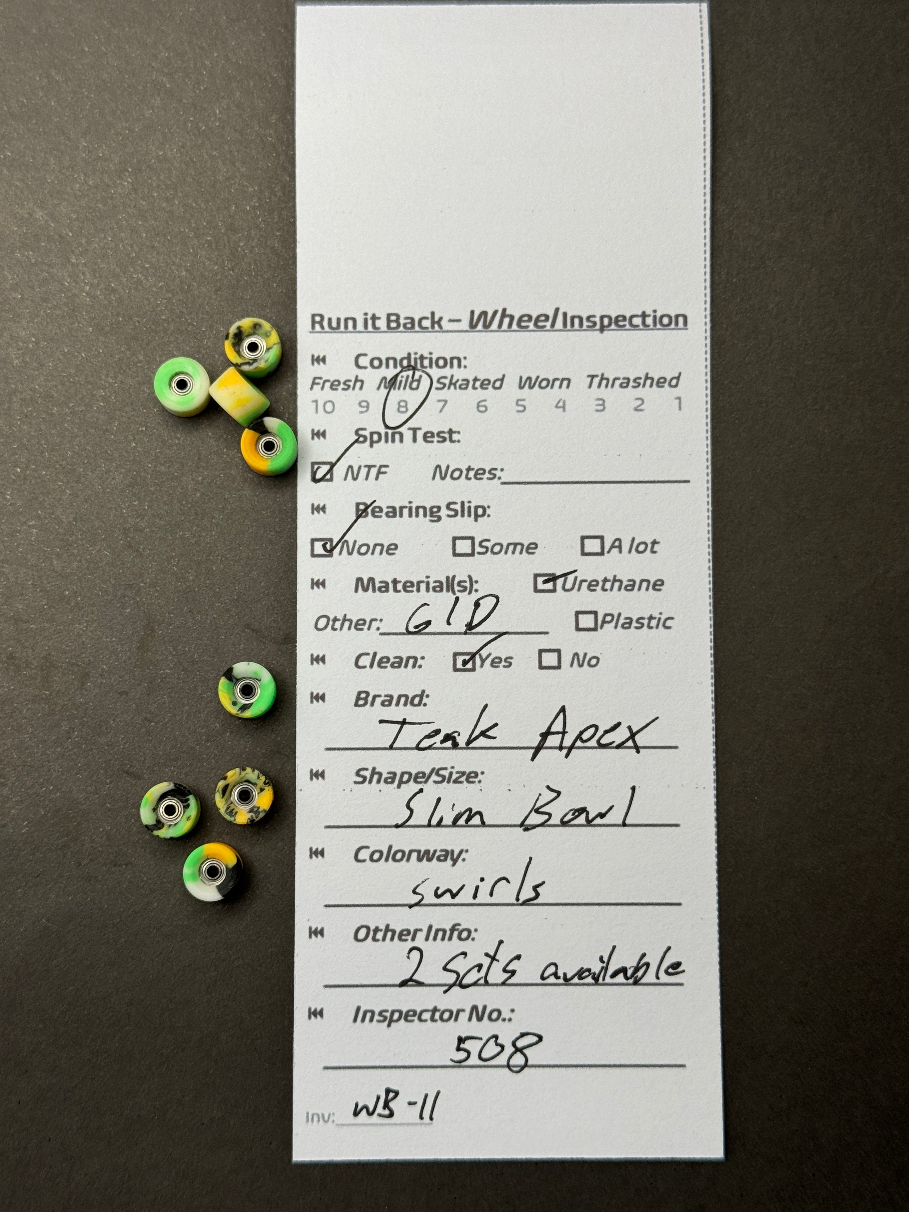Teak Apex Slim Bowl Swirls inspection card