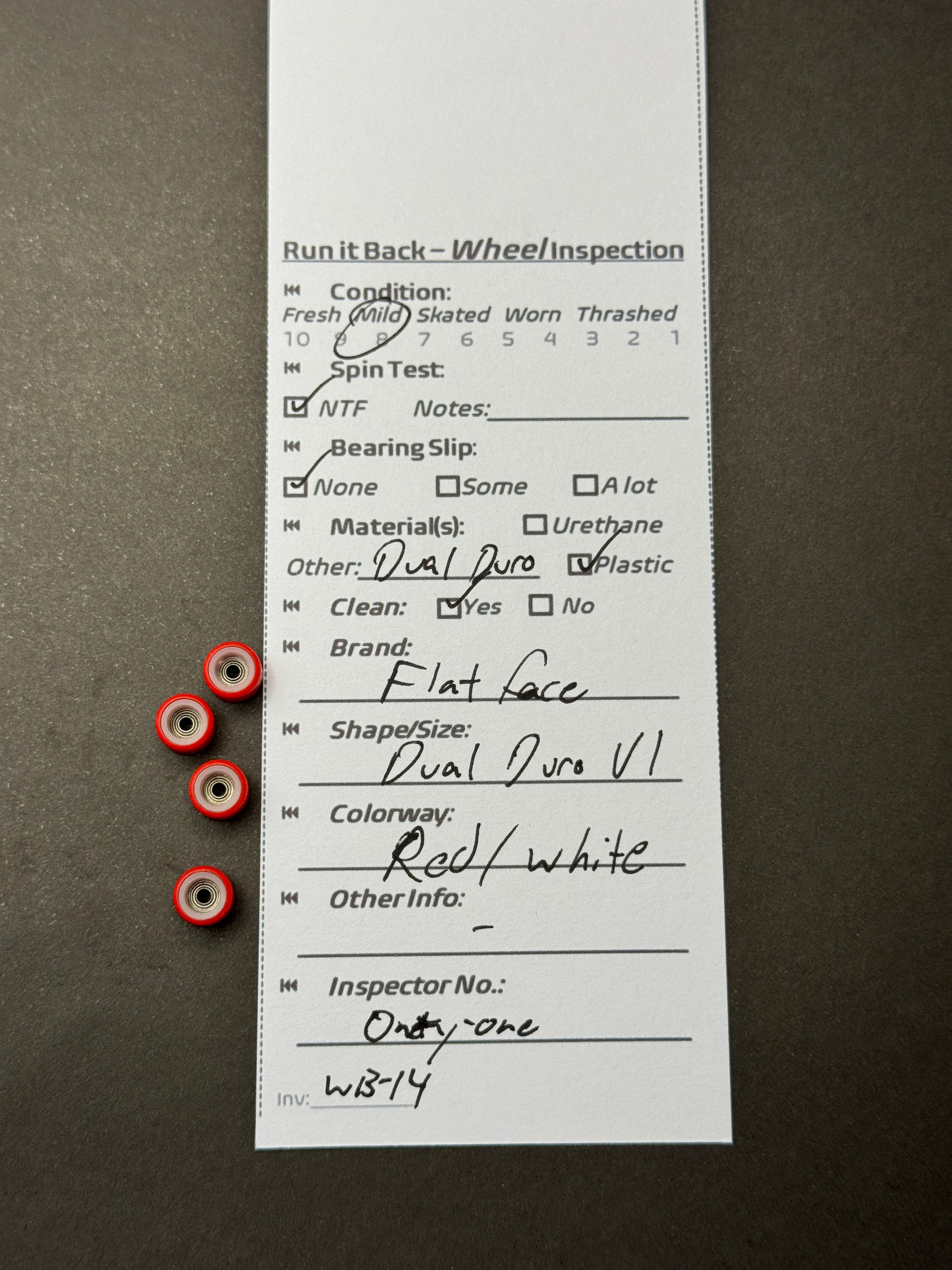Flatface Dual Duro V1 Red/White inspection card