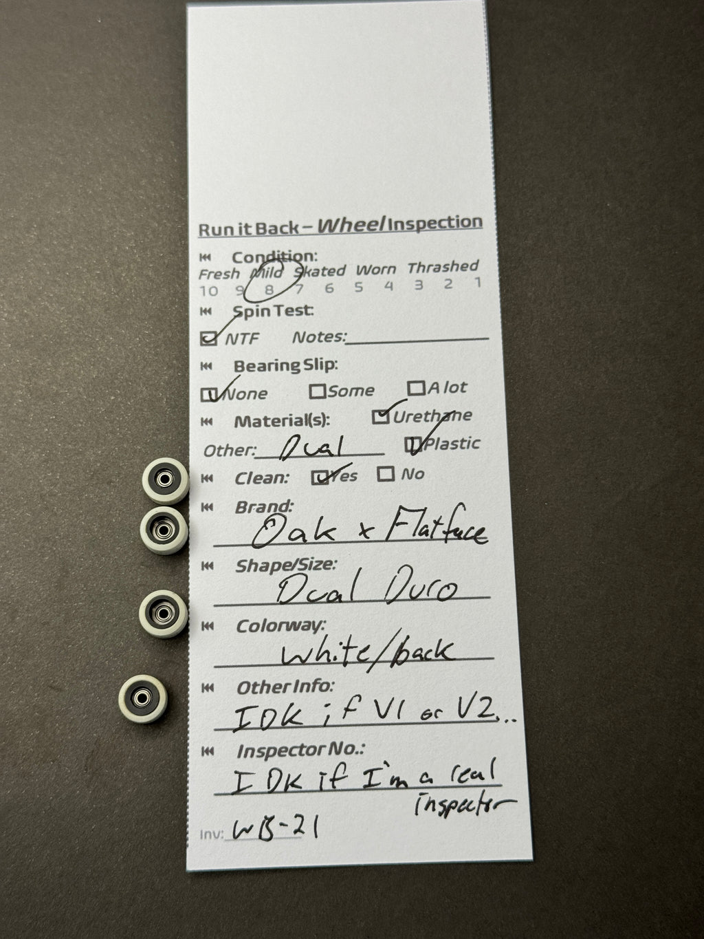 Oak x Flatface Dual Duro White/Black inspection card