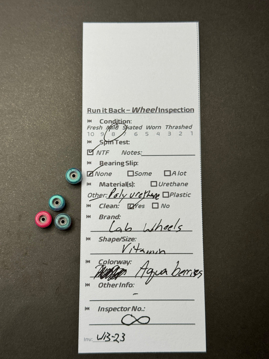 Lab Wheels Vitamin Aqua Berries inspection card