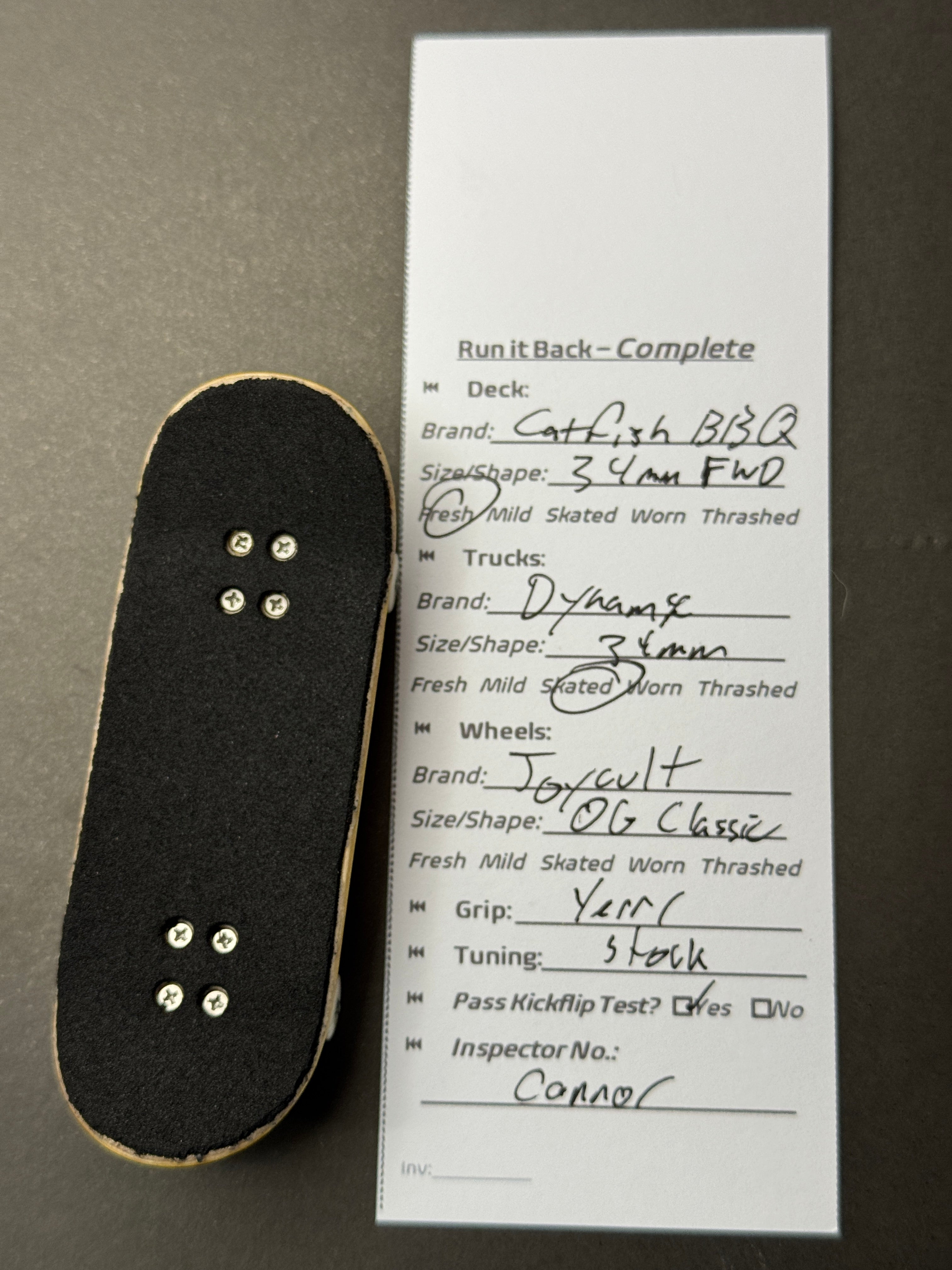 Catfish BBQ complete inspection card