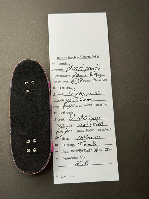 Beastpants complete inspection card