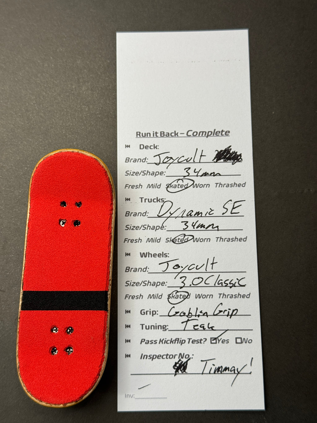 Joycult complete inspection card