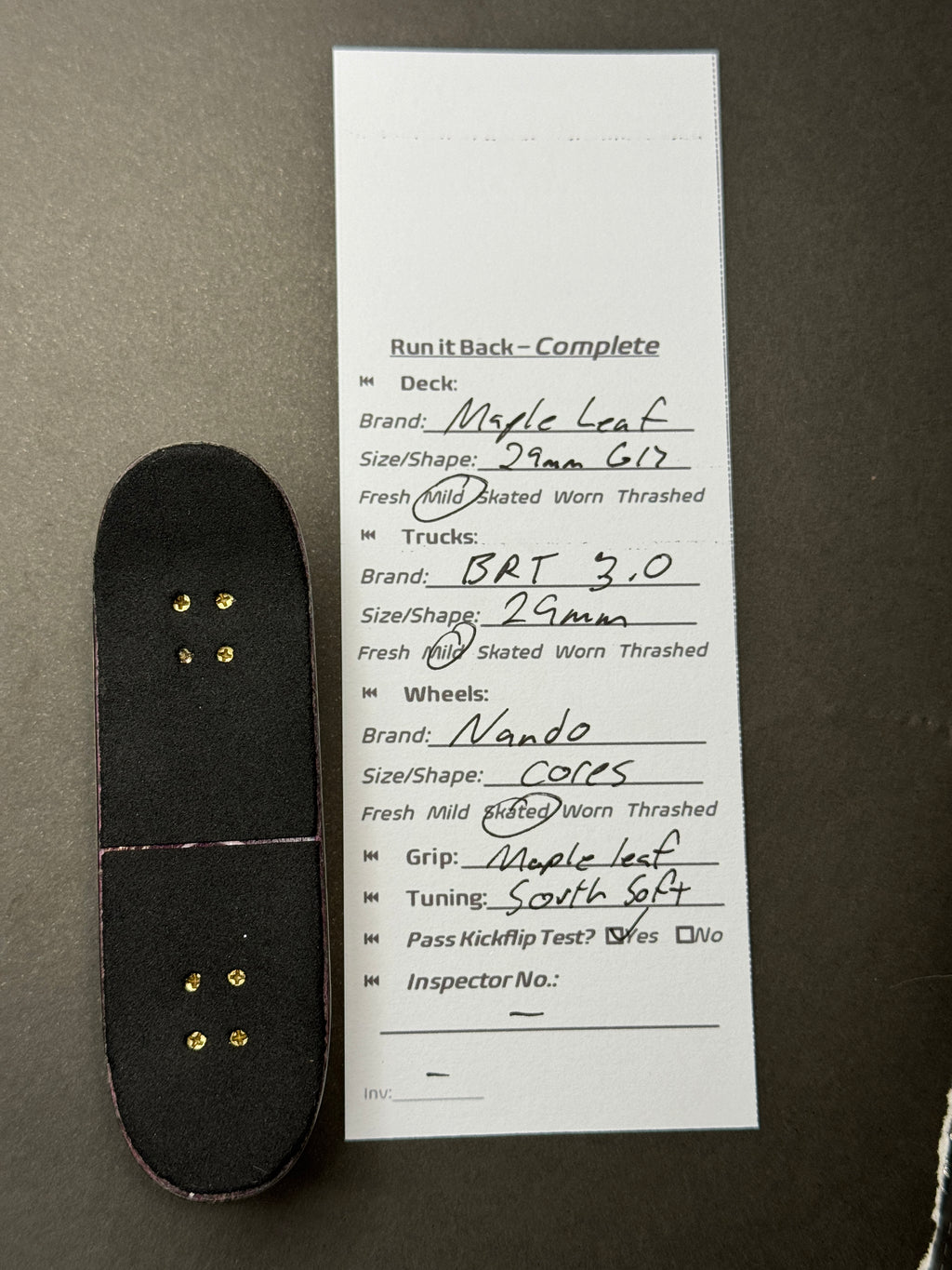 Maple Leaf complete inspection card
