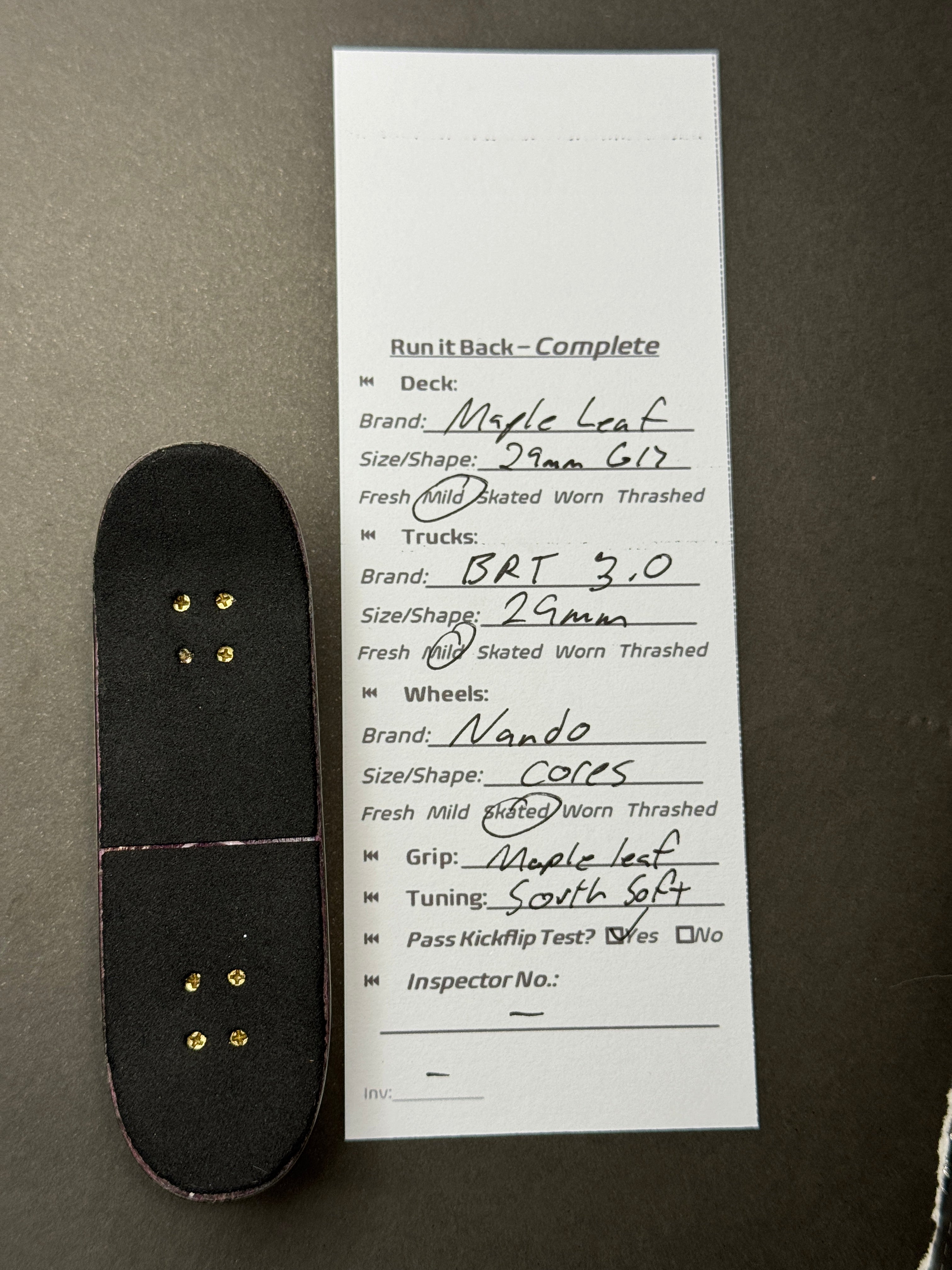 Maple Leaf complete inspection card