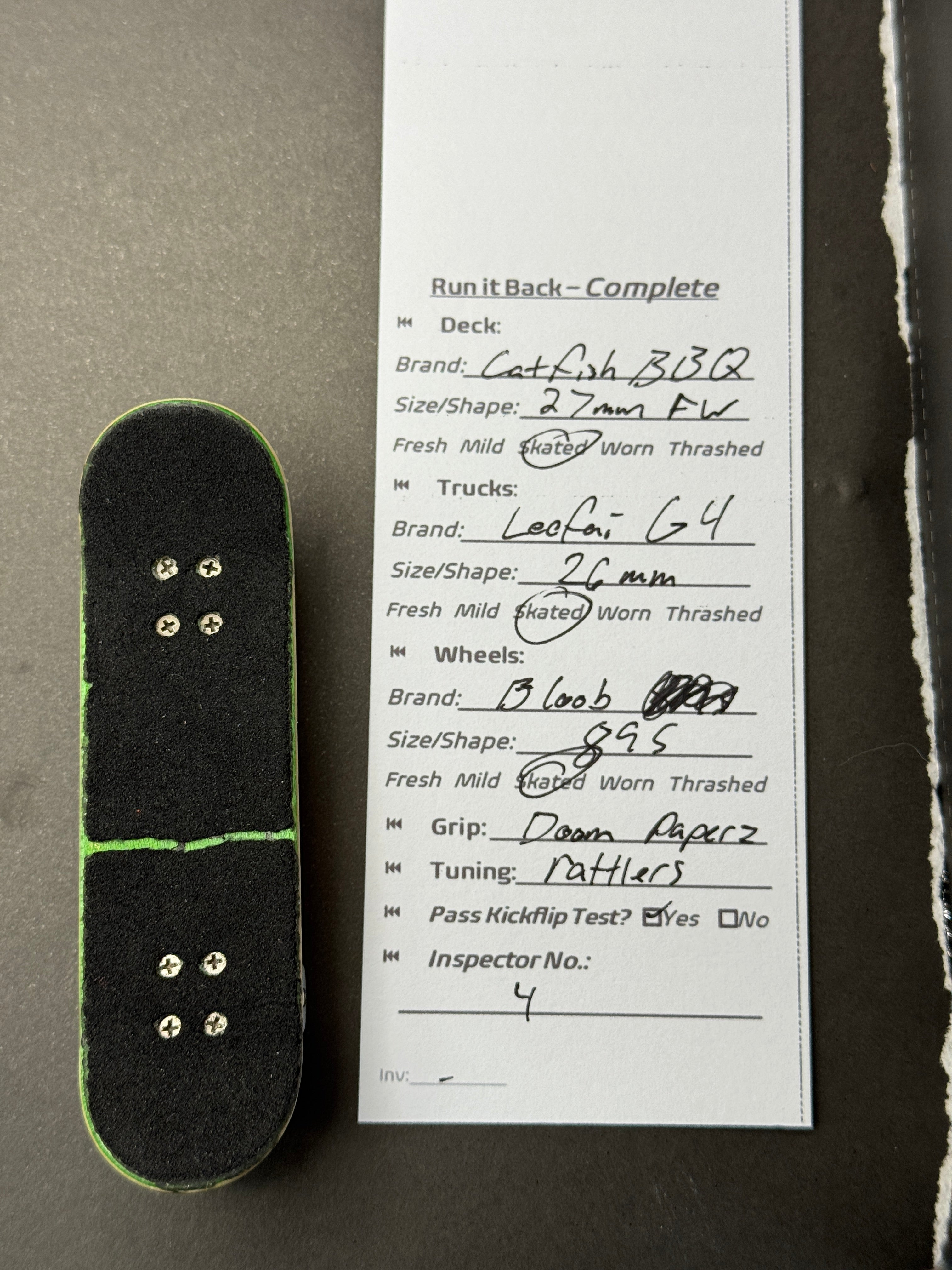 Catfish BBQ complete inspection card