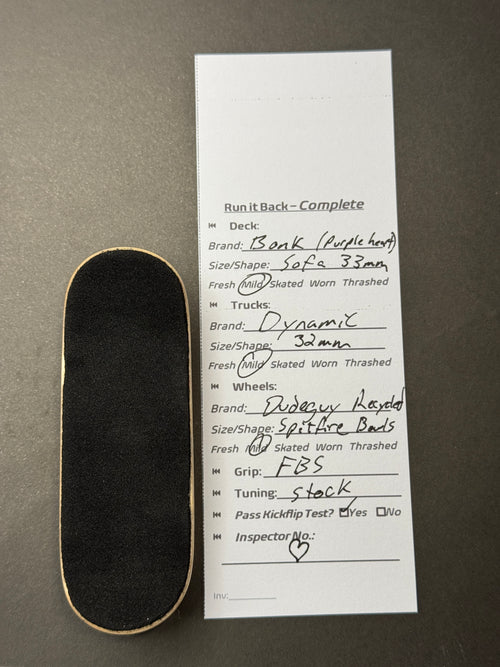 Bonk complete inspection card