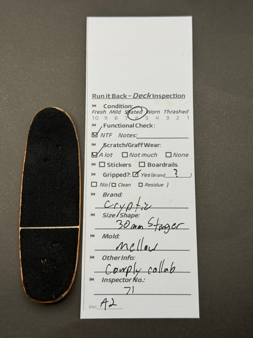 Cryptic 30mm Stinger Mellow - Skated (Comply Collab) - inspection card