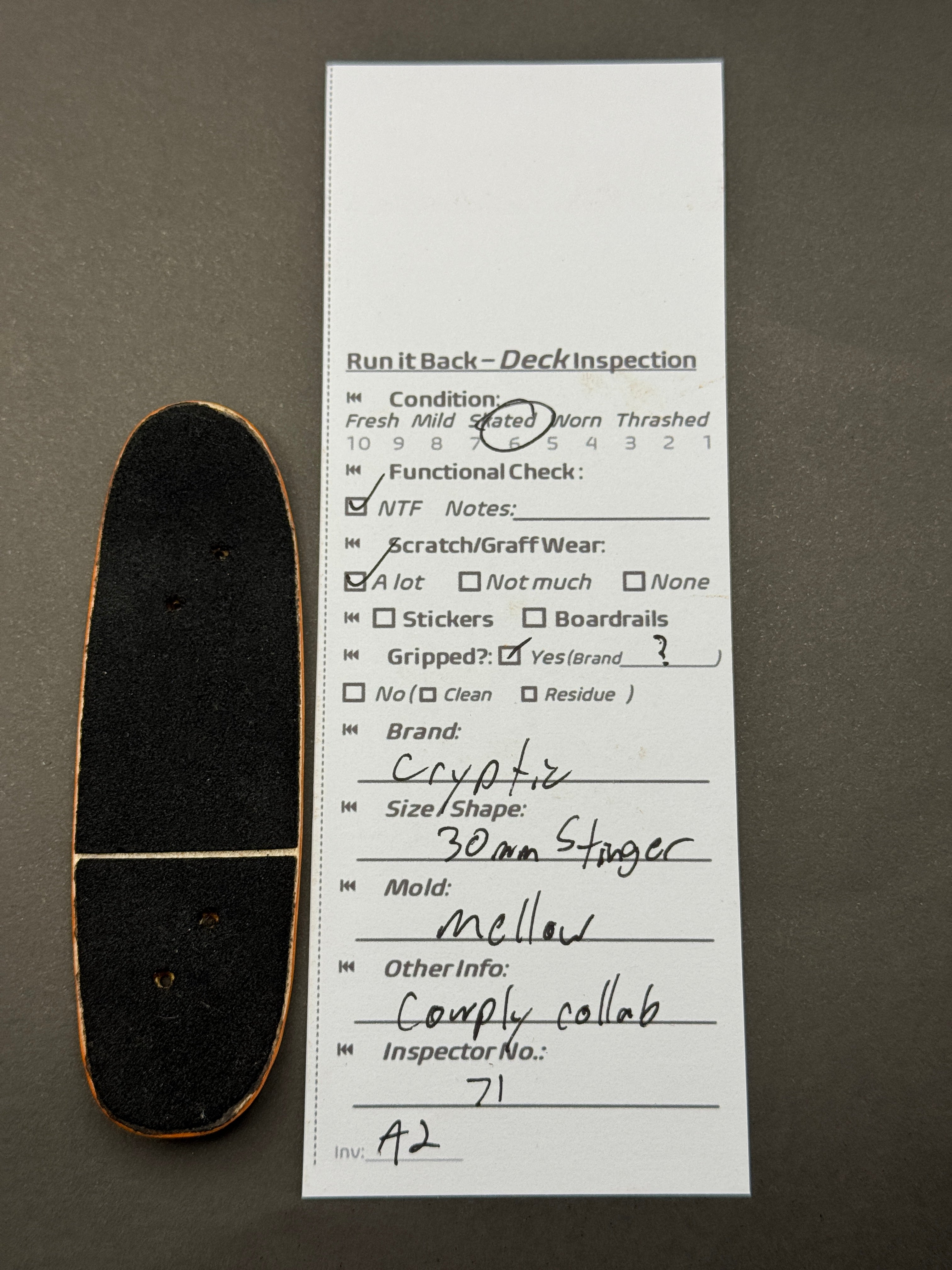 Cryptic 30mm Stinger Mellow - Skated (Comply Collab) - inspection card