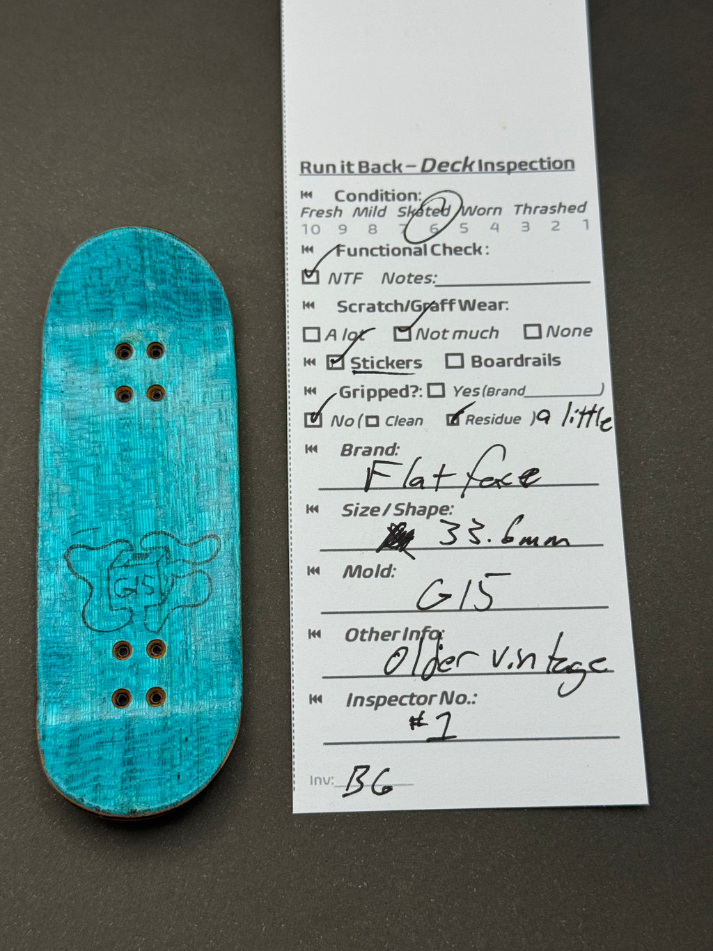 Flatface 33.6mm G15 - Skated - inspection card