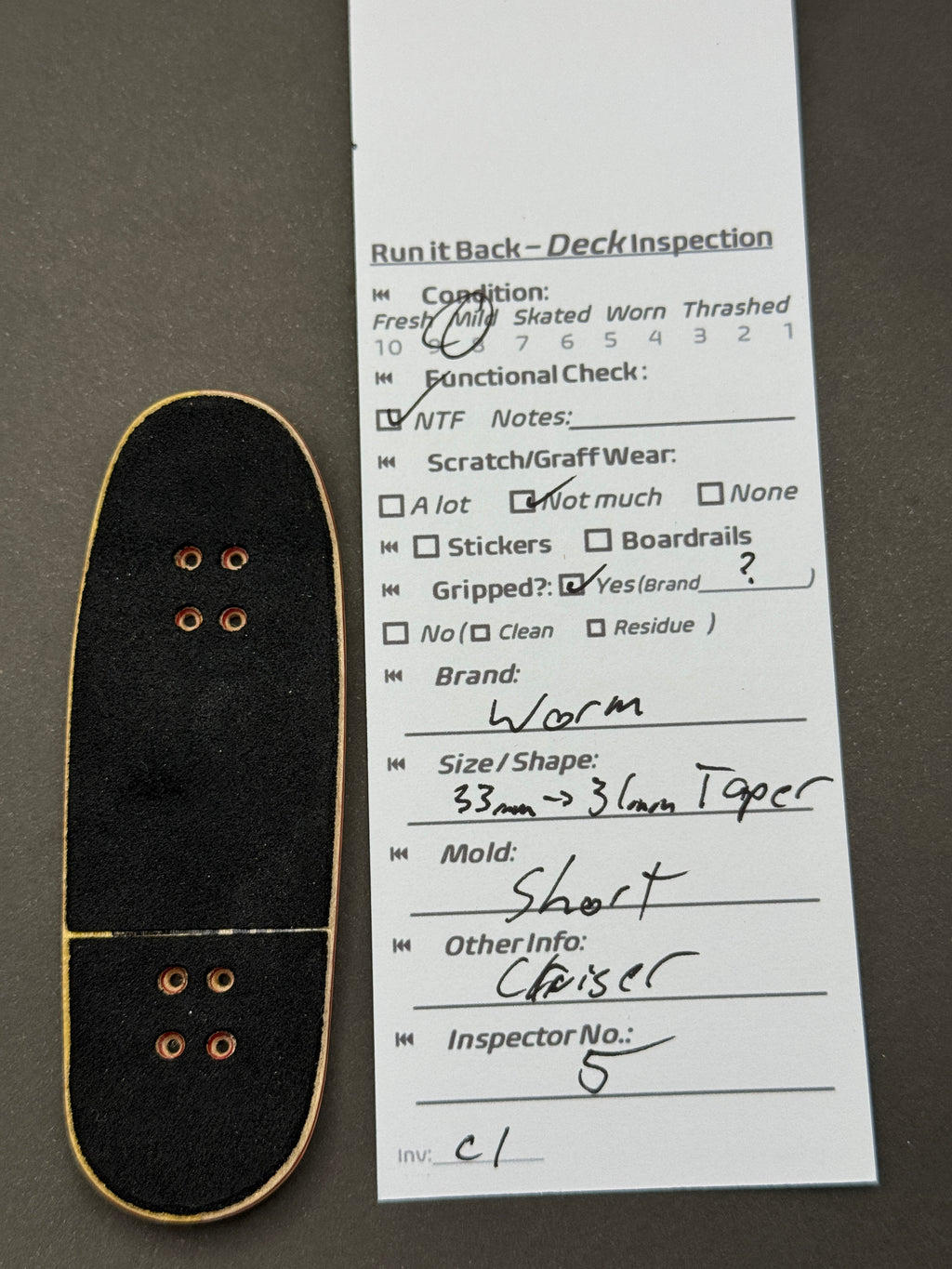 Worm 33mm Taper Short Cruiser - Mild - inspection card