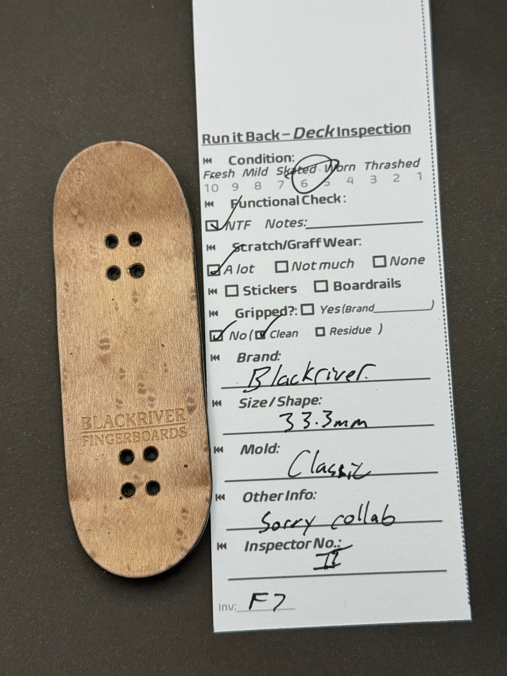 Blackriver 33.3mm Classic - Skated - inspection card