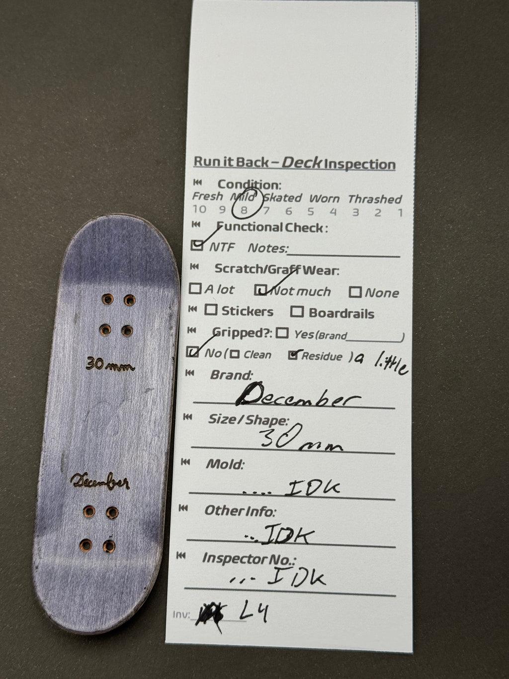 December 30mm IDk - Mild - inspection card