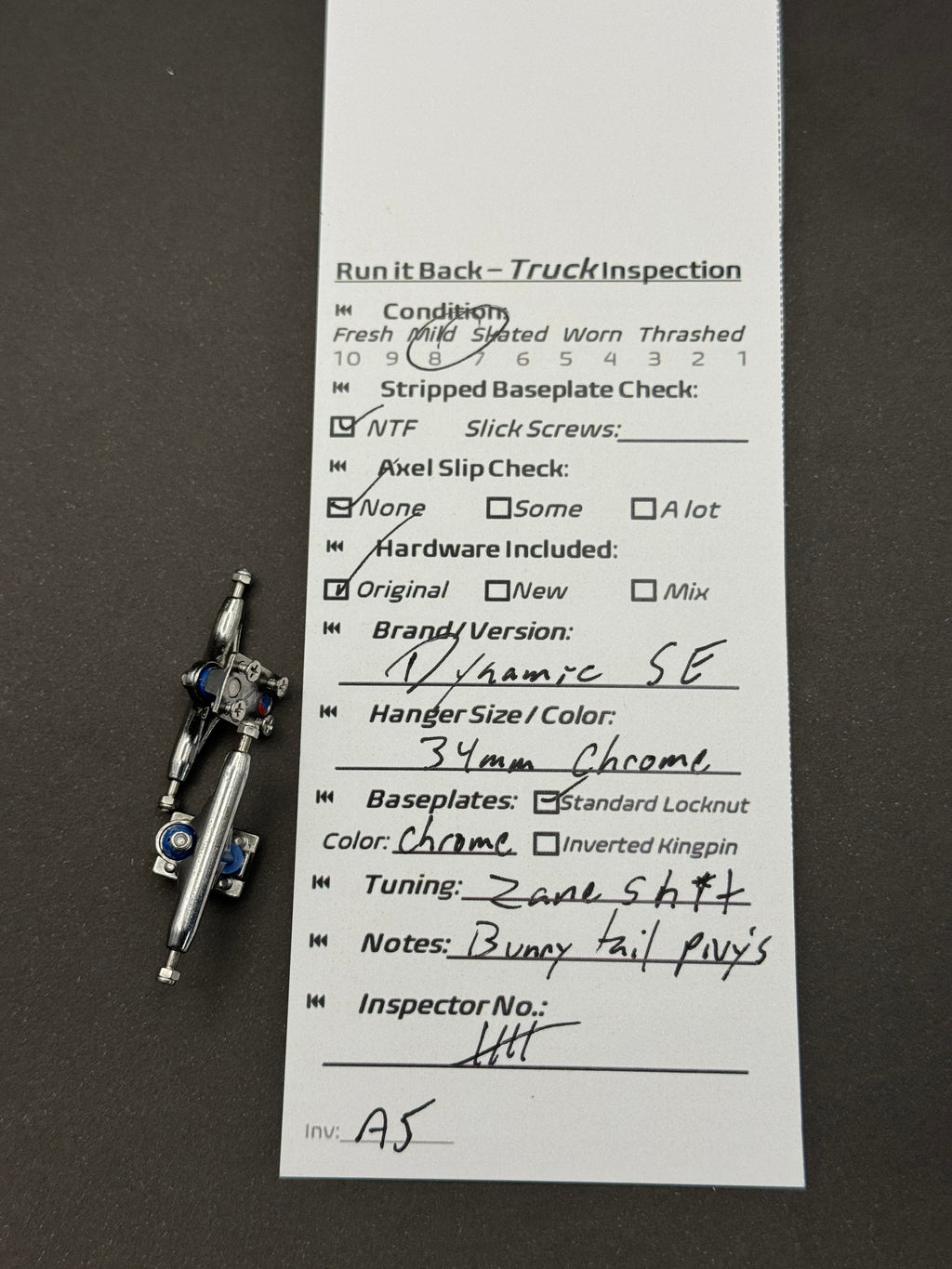 Dynamic SE 34mm Chrome trucks – inspection card