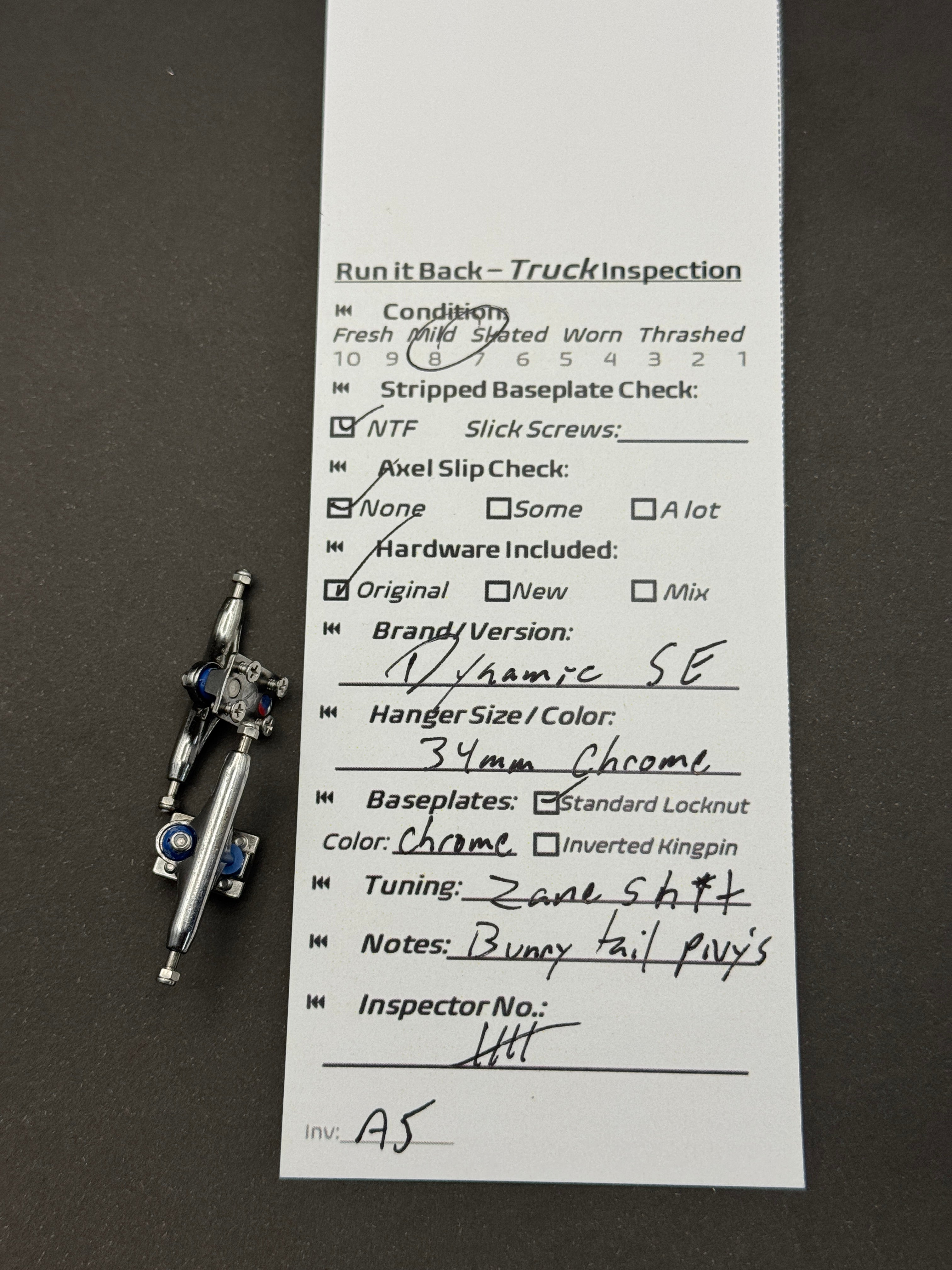 Dynamic SE 34mm Chrome trucks – inspection card