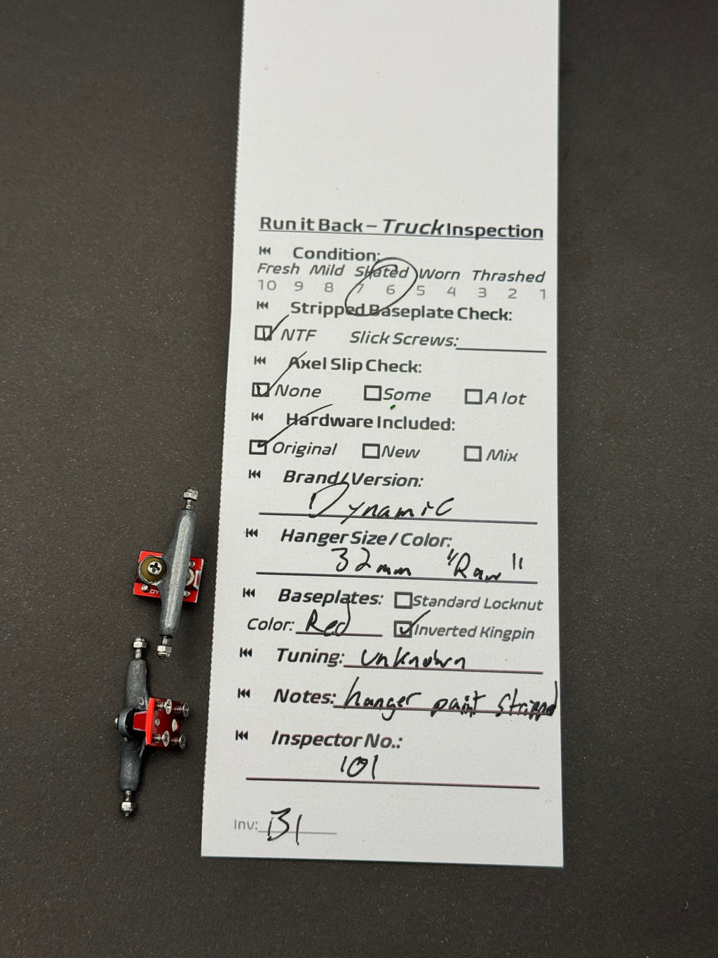 Dynamic 32mm Raw / Red trucks – inspection card