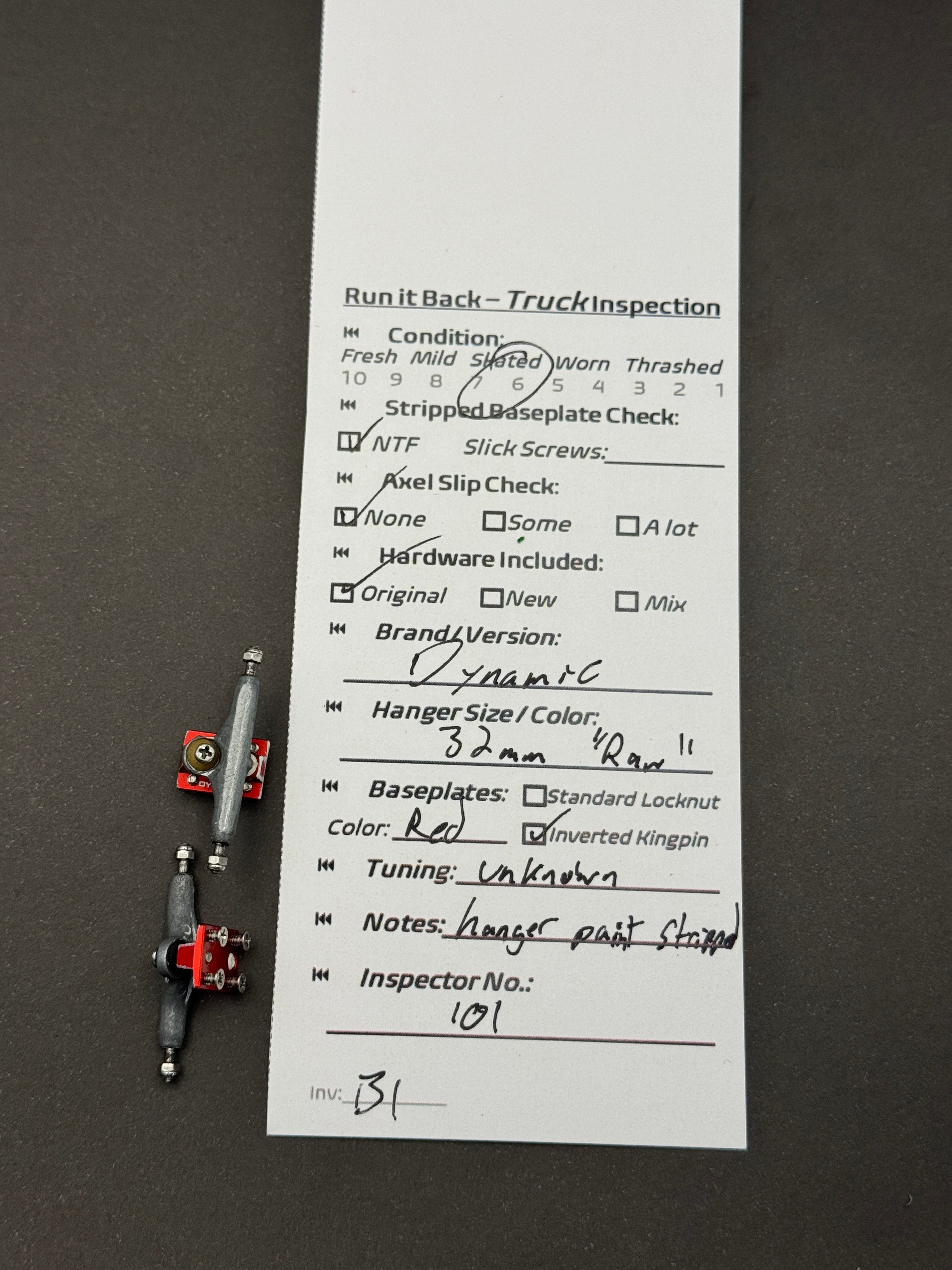 Dynamic 32mm Raw / Red trucks – inspection card